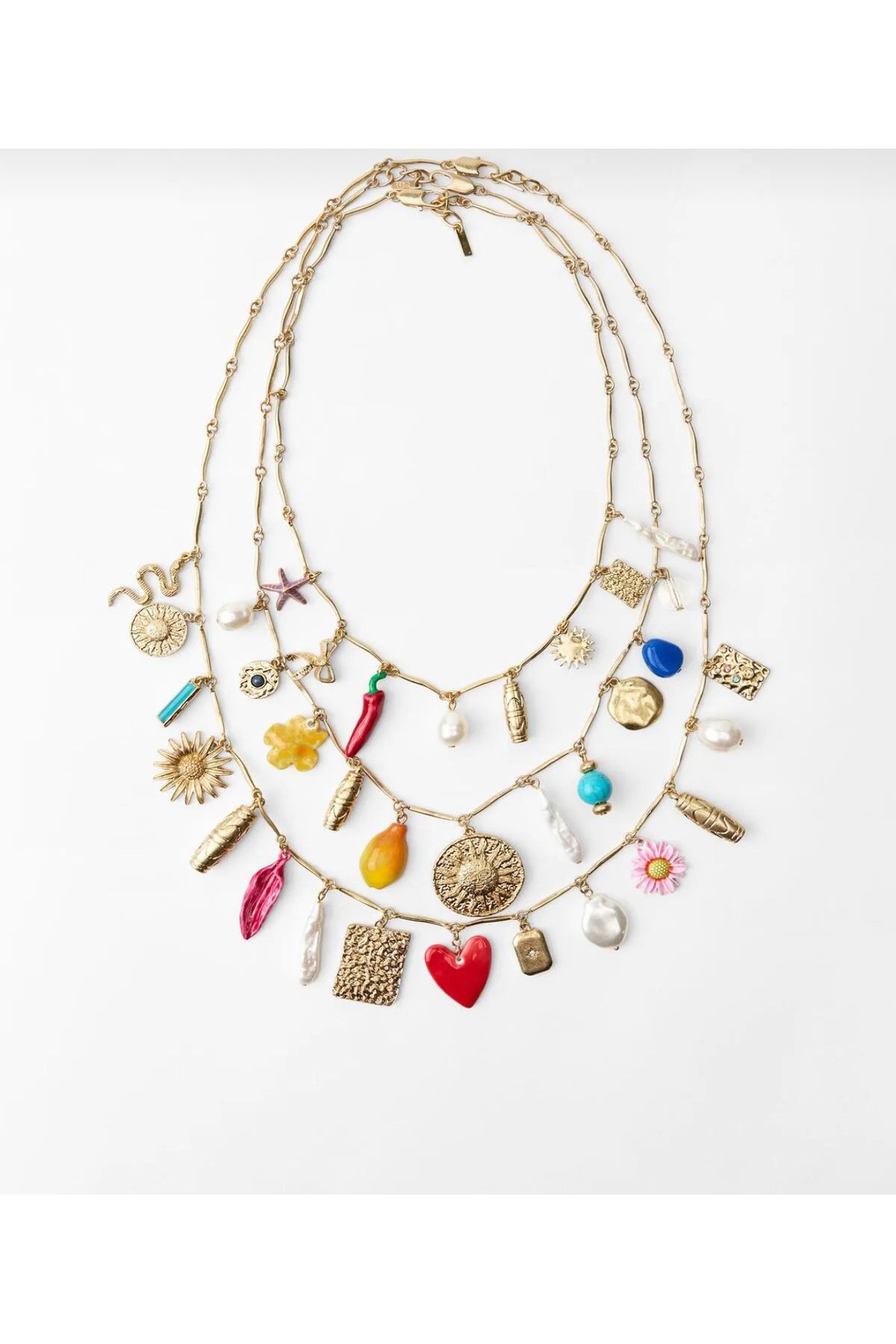 HND collection Charm Kolye Renkli Figürlü Gold Zincir Kadın Aksesuar