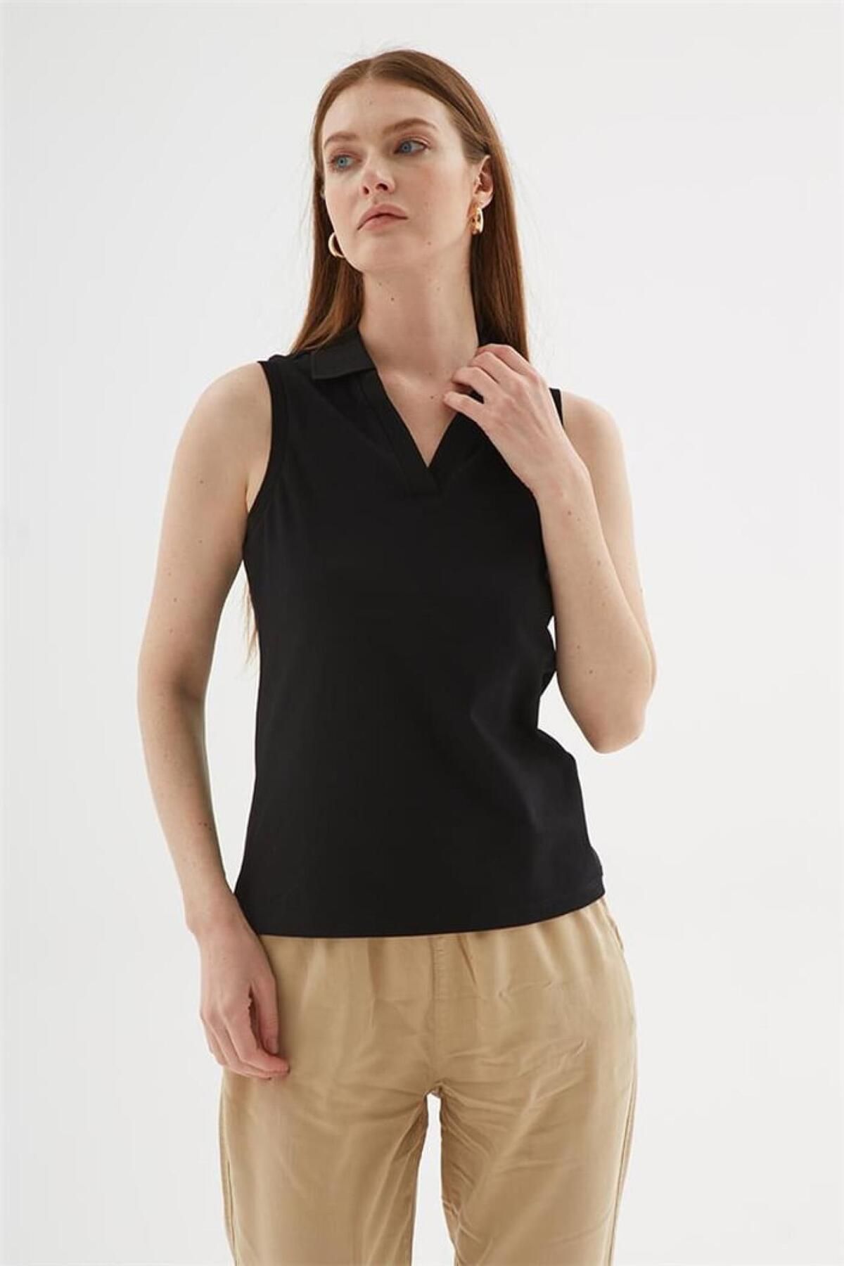Fashion Friends-25Y0516K1 Women's Polo V-Neck Sleeveless T-Shirt 2