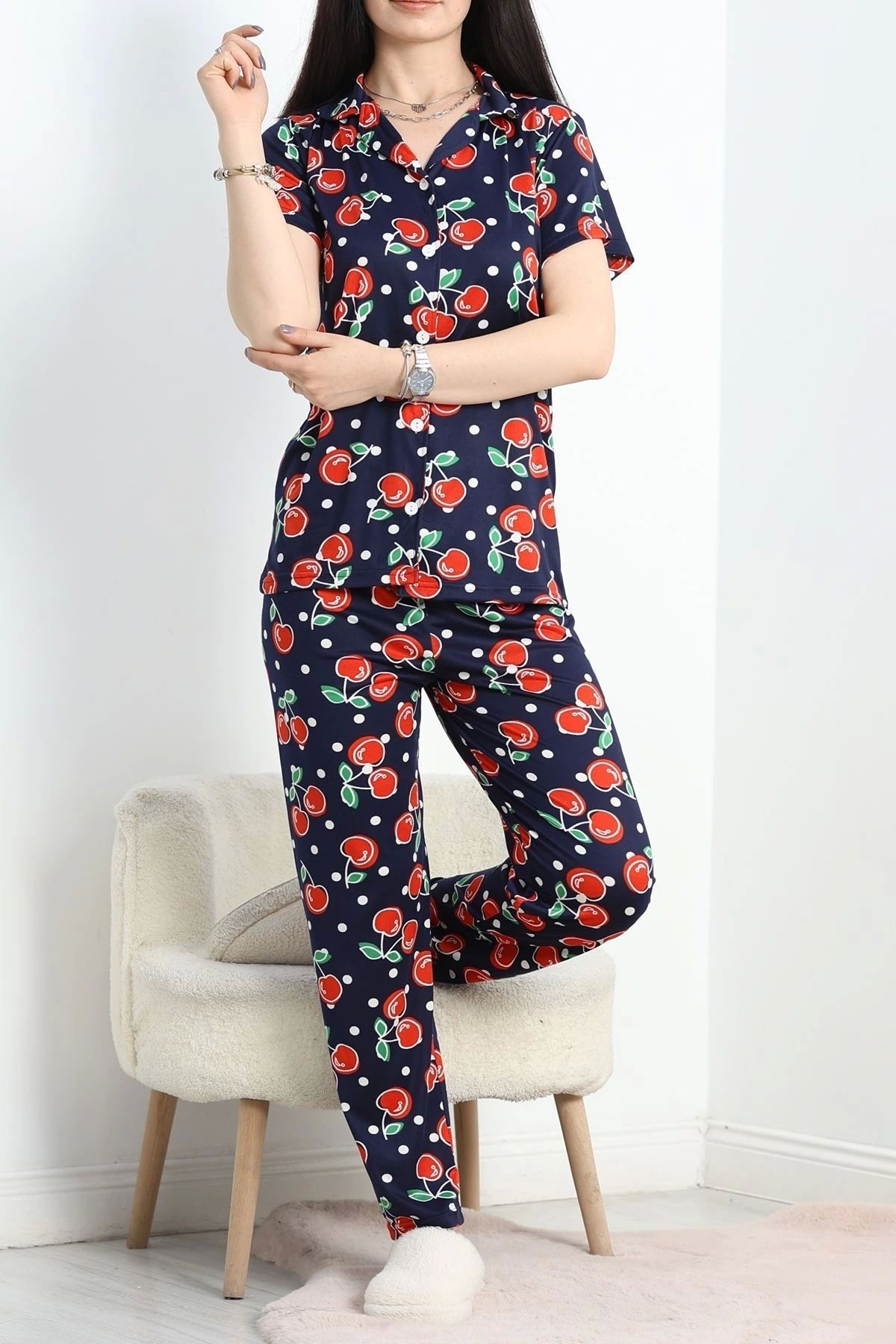 OurStyles Milan Kumaş Düğmeli Pijama Takımı Lacikırmızı - 50579.1950.