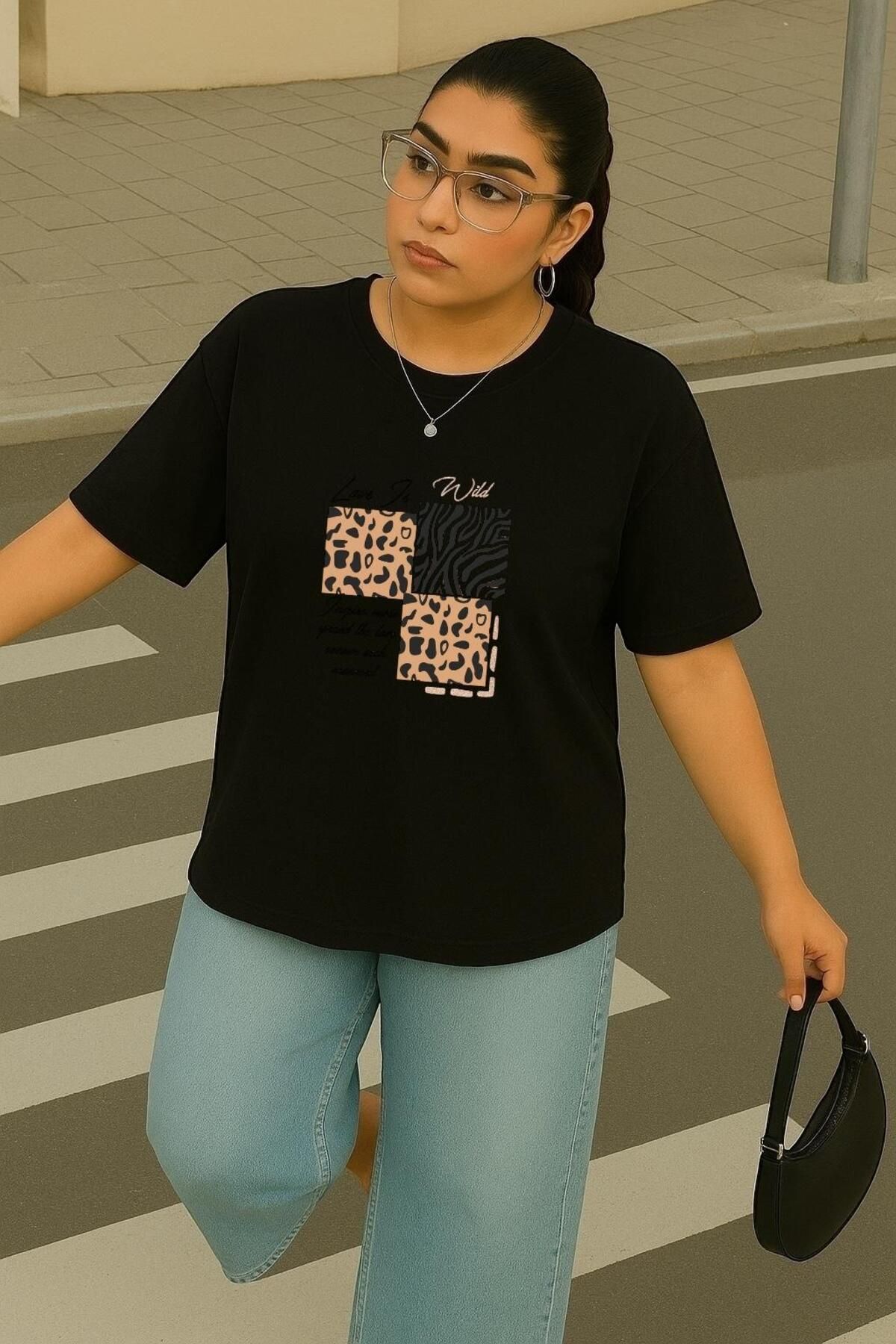 BENROMA BÜYÜK BEDEN LOVE IS WILD BASKILI UNİSEX TİŞÖRT