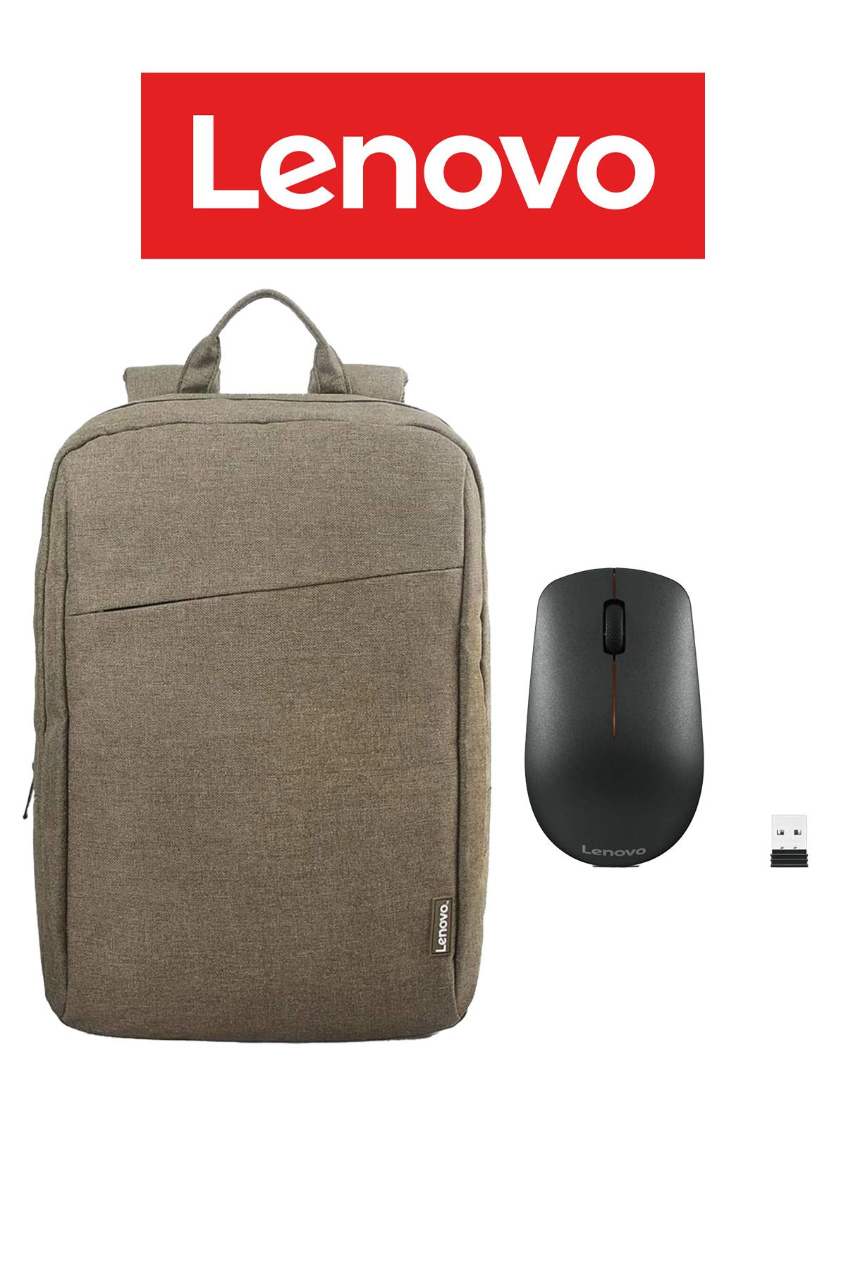 LENOVO Case 15.6" B210 Laptop Sırt Çantası Haki + LENOVO 400 Wireless Kablosuz Mouse Siyah