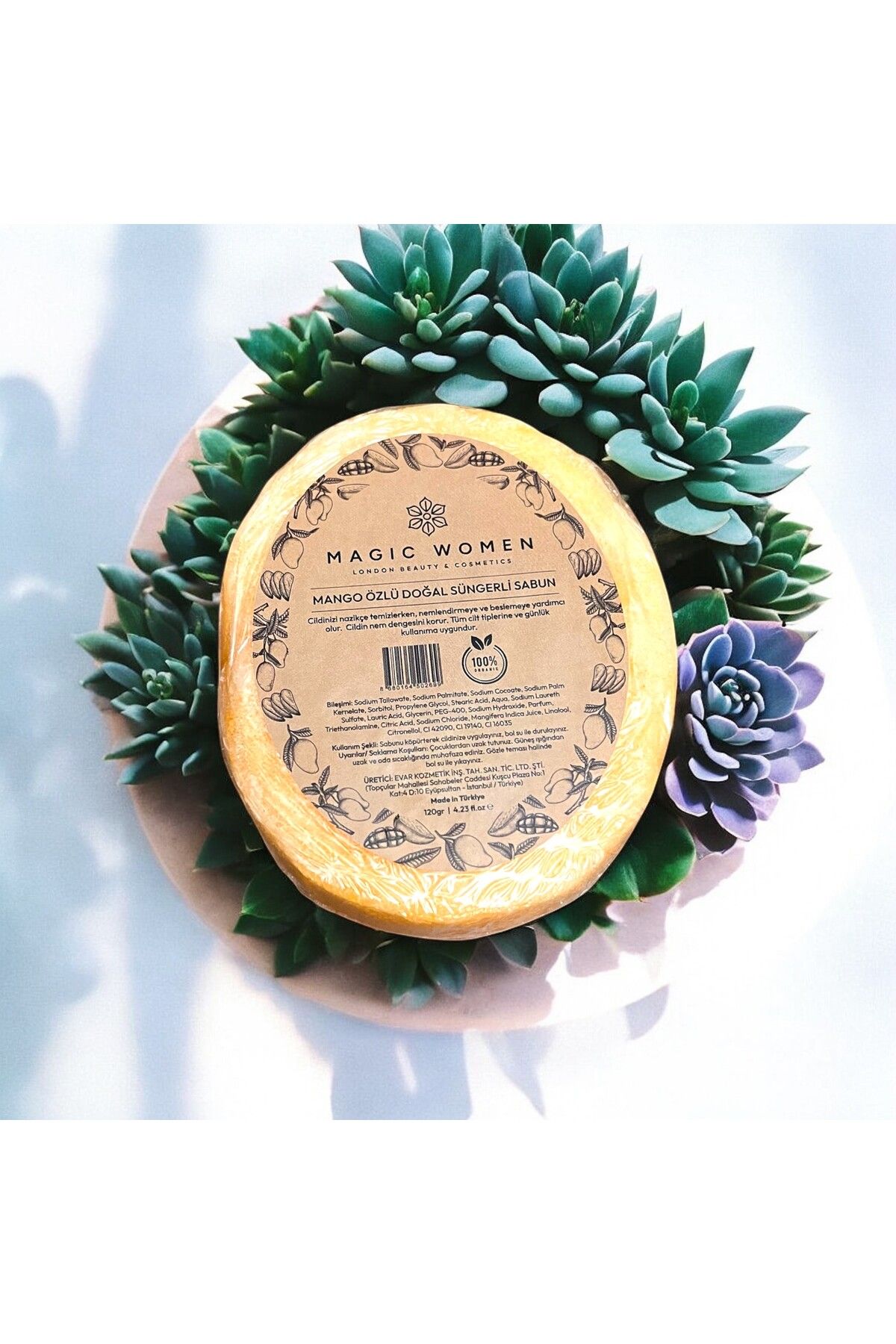 MAGİC WOMEN %100 Bitkisel Mango Özlü Süngerli Peeling Sabunu – 120 gr