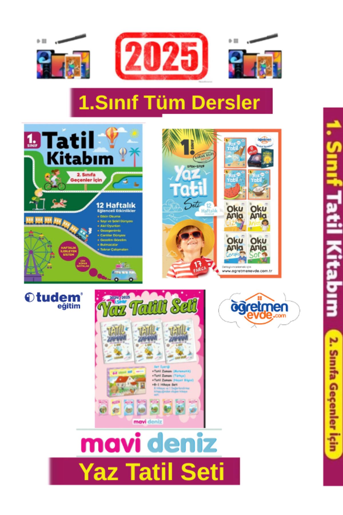 Tudem Yayınları 2025 1.Sınıf Yaz Tatil+Öğr.Evde 1.Sınıf Yaz Tatil+MaviDeniz 1.Sınıf Yaz Tatil Seti+ Kalem