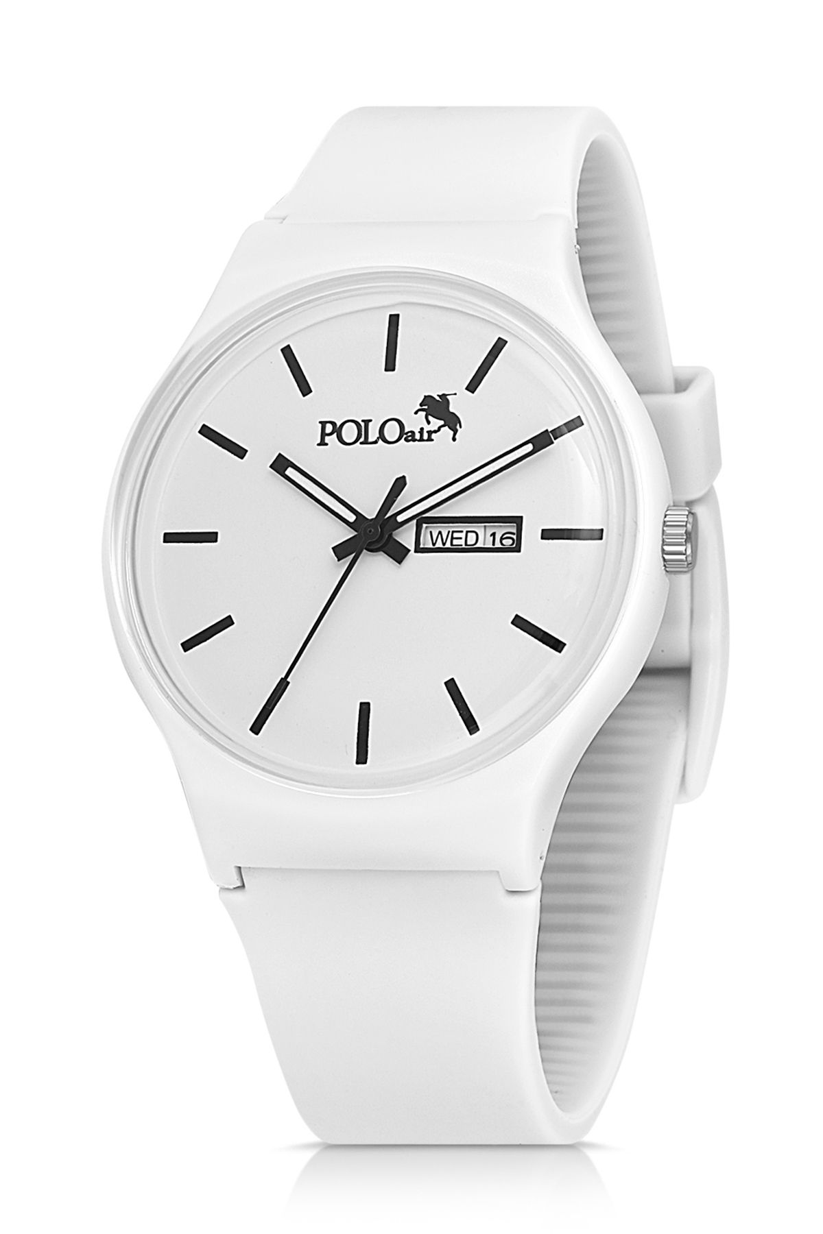 Polo Air Spor Unisex Silikon Kordon Gün Ay Takvimli Kol Saati Beyaz Renk PL-1555B1x