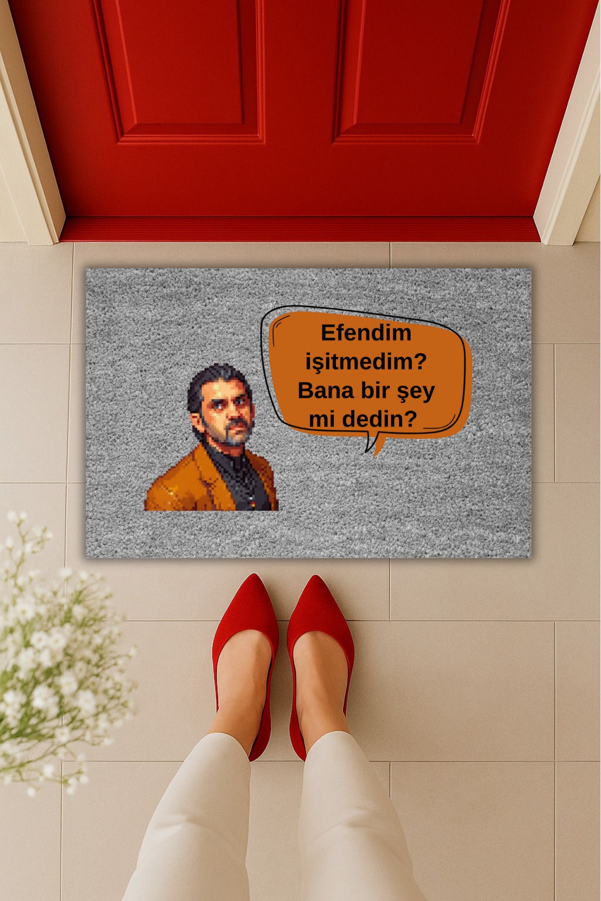 Dormot Home Yüksek Kaliteli Dijital Baskı Piksel Görünümlü Efendim İşitmedim Kapı Önü Paspası