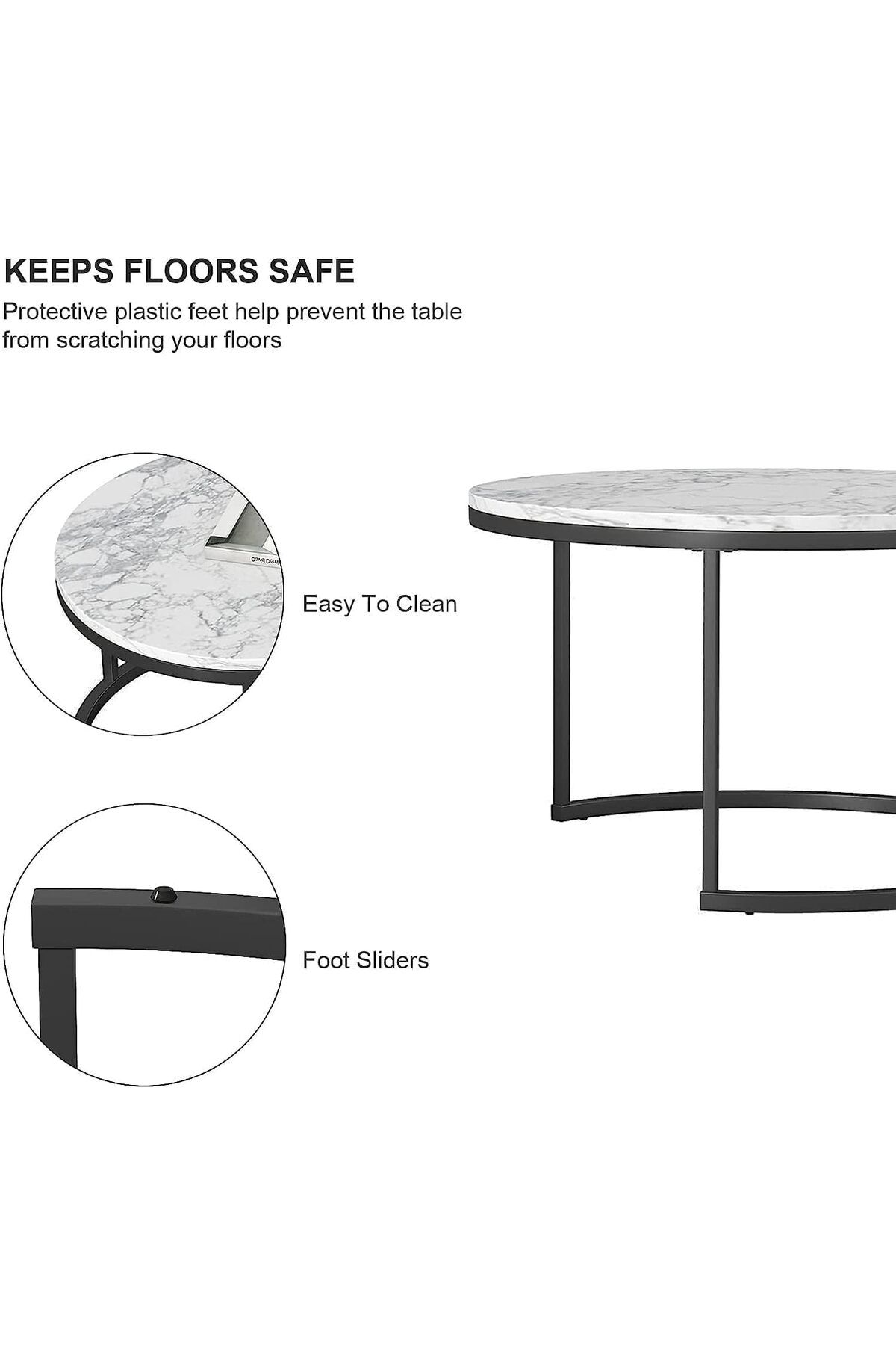 Generic-Set of 2 Round Nesting Coffee Tables – Sofa Side End Tables for Living Room – Stylish Marble Top 9