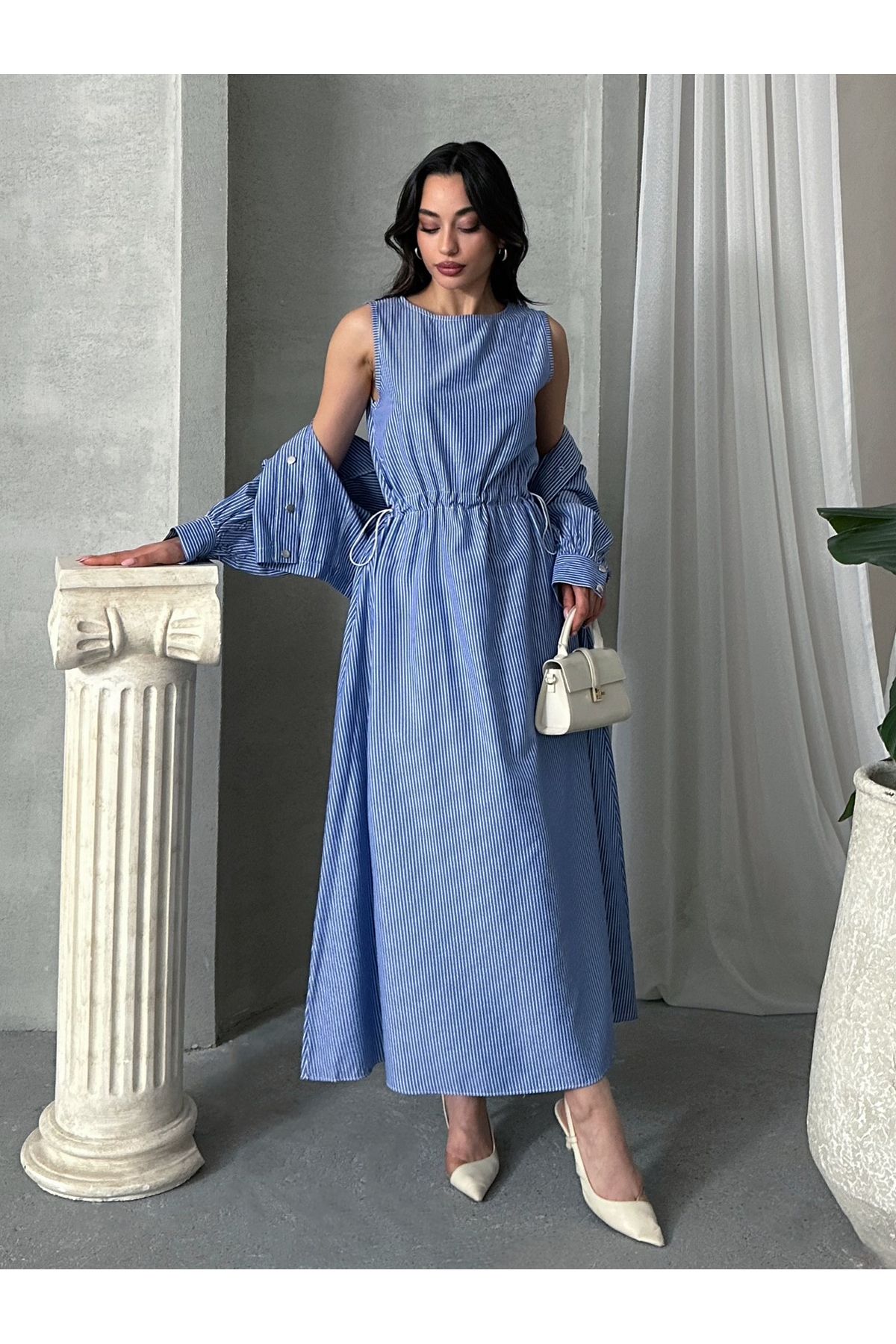 MD trend Kadın Çizgili Bolero - Elbise İkili Takım