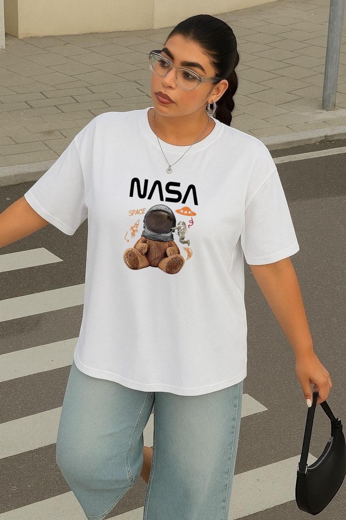 BENROMA BÜYÜK BEDEN NASA AYICIK BASKILI UNİSEX TİŞÖRT