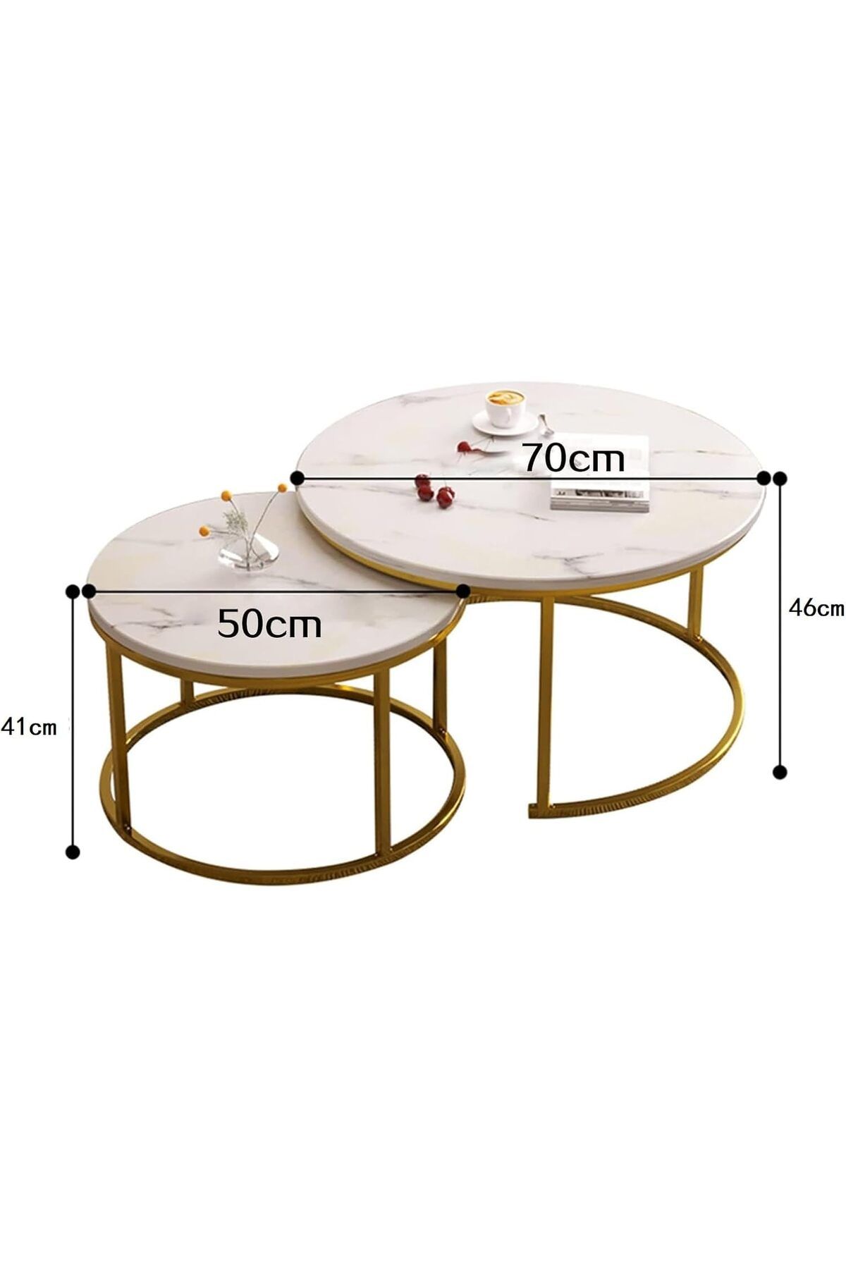 Generic-Modern Nesting Coffee Table Set of 2 Wooden Side Table Minimalist Round Nesting Table Sturdy Steel F 2