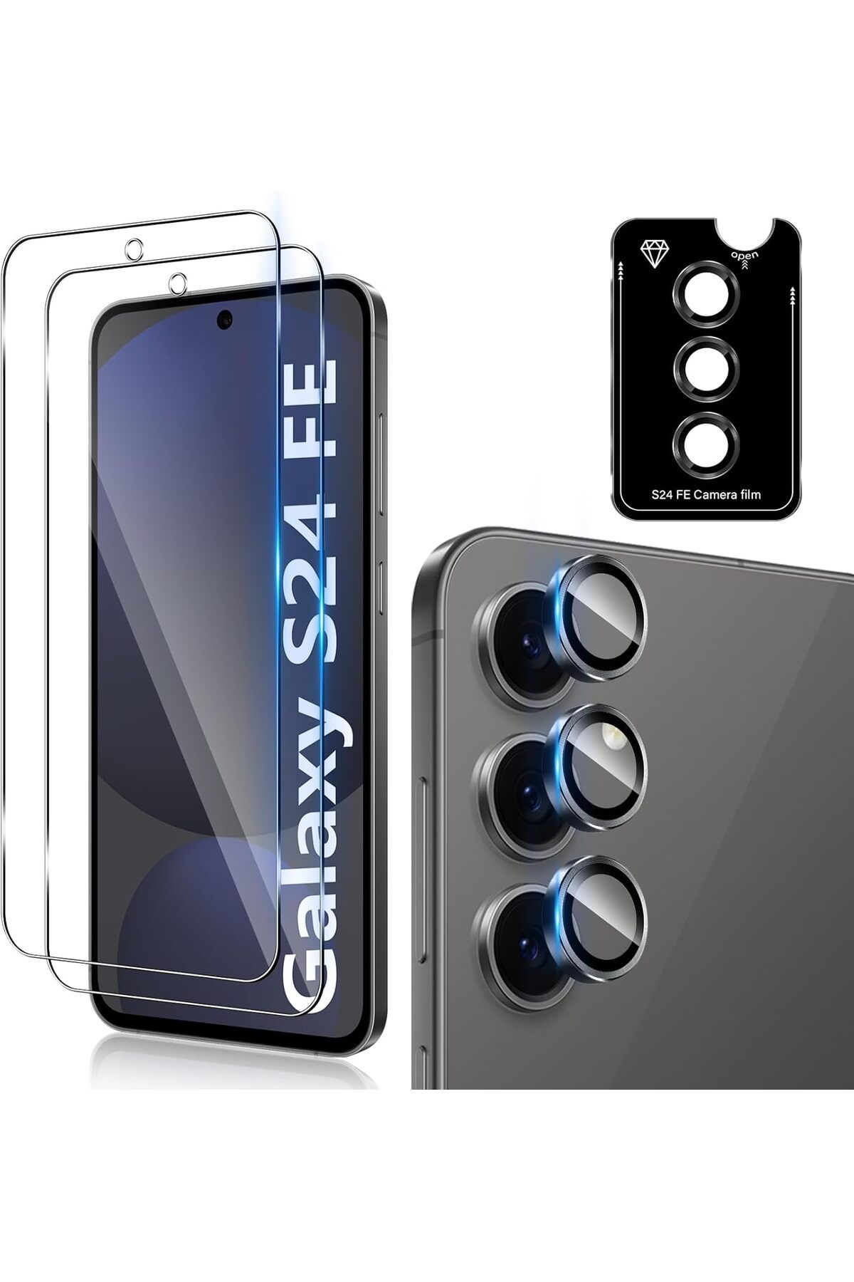aheaks Samsung Galaxy S24 FE Nano Cam 9H Sertlik Ultra Net Kamera Koruması HD Çizilmez Ekran Koruyucu