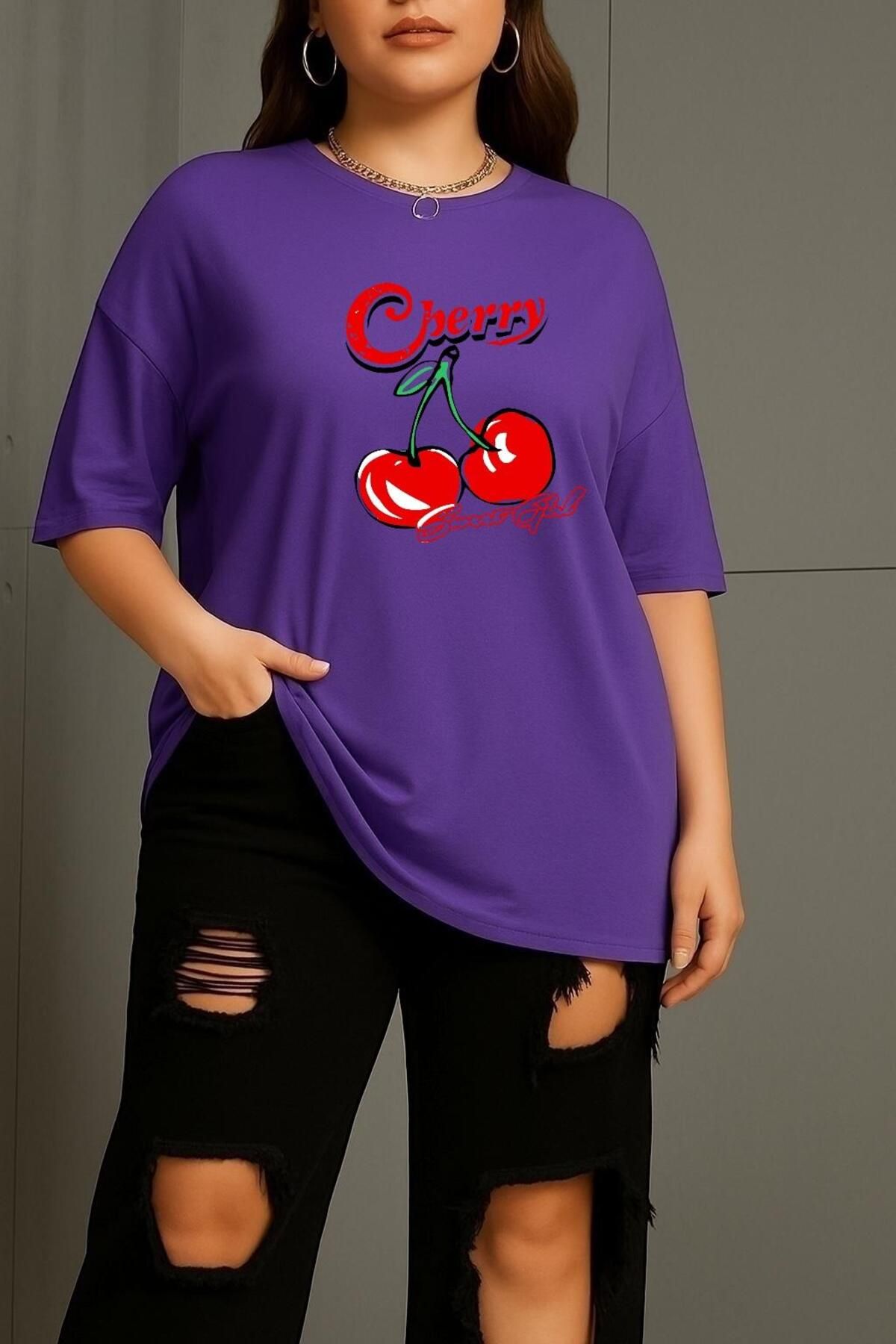 BENROMA BÜYÜK BEDEN CHERRY KİRAZ BASKILI UNİSEX TİŞÖRT