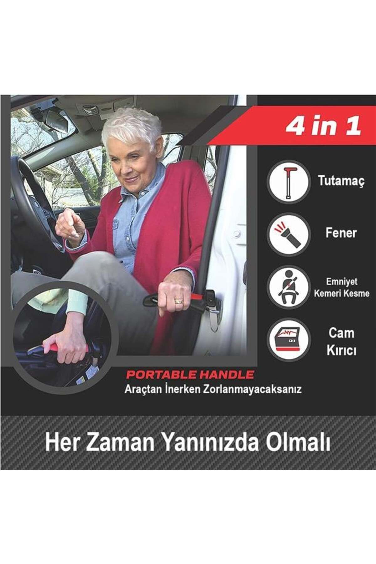 TimeStart Sunup SN-26713 Araç İniş Destek Kolu Cam Kırıcı Fener Emniyet Kemeri Kesici Çok Fonksiyonlu