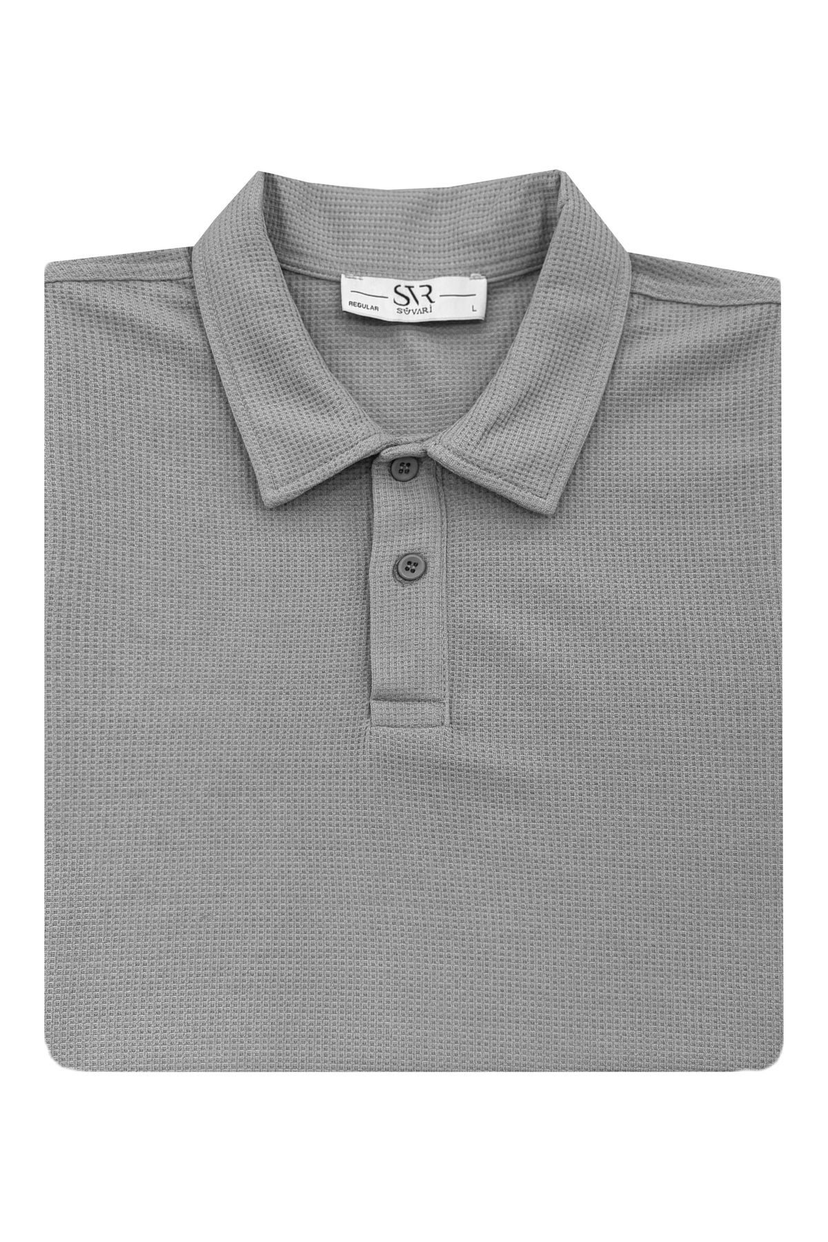 SÜVARİ Süvari Bol Kesim Waffle Desenli Yumuşak Dokulu Çift Kat Yakalı Polo Yaka T-Shirt