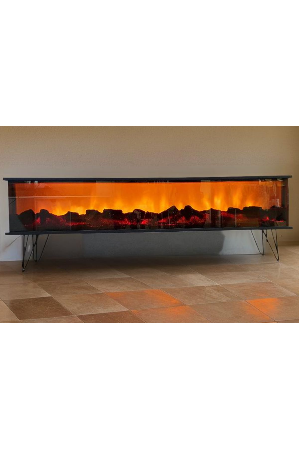 ERTEK GLOBAL Tv Sehpası Full Şömineli Kumandalı Bluetooth Stereo Ses 6 Modlu Ünite 170 Cm Mdf Metal Ayak