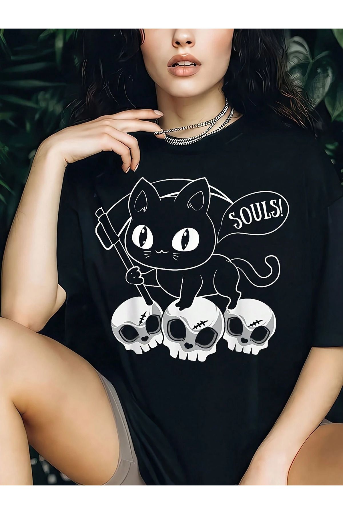 ELNOYA Unisex Pamuklu Siyah Oversize "Something New" Baskılı Bisiklet Yaka Rahat T-shirt