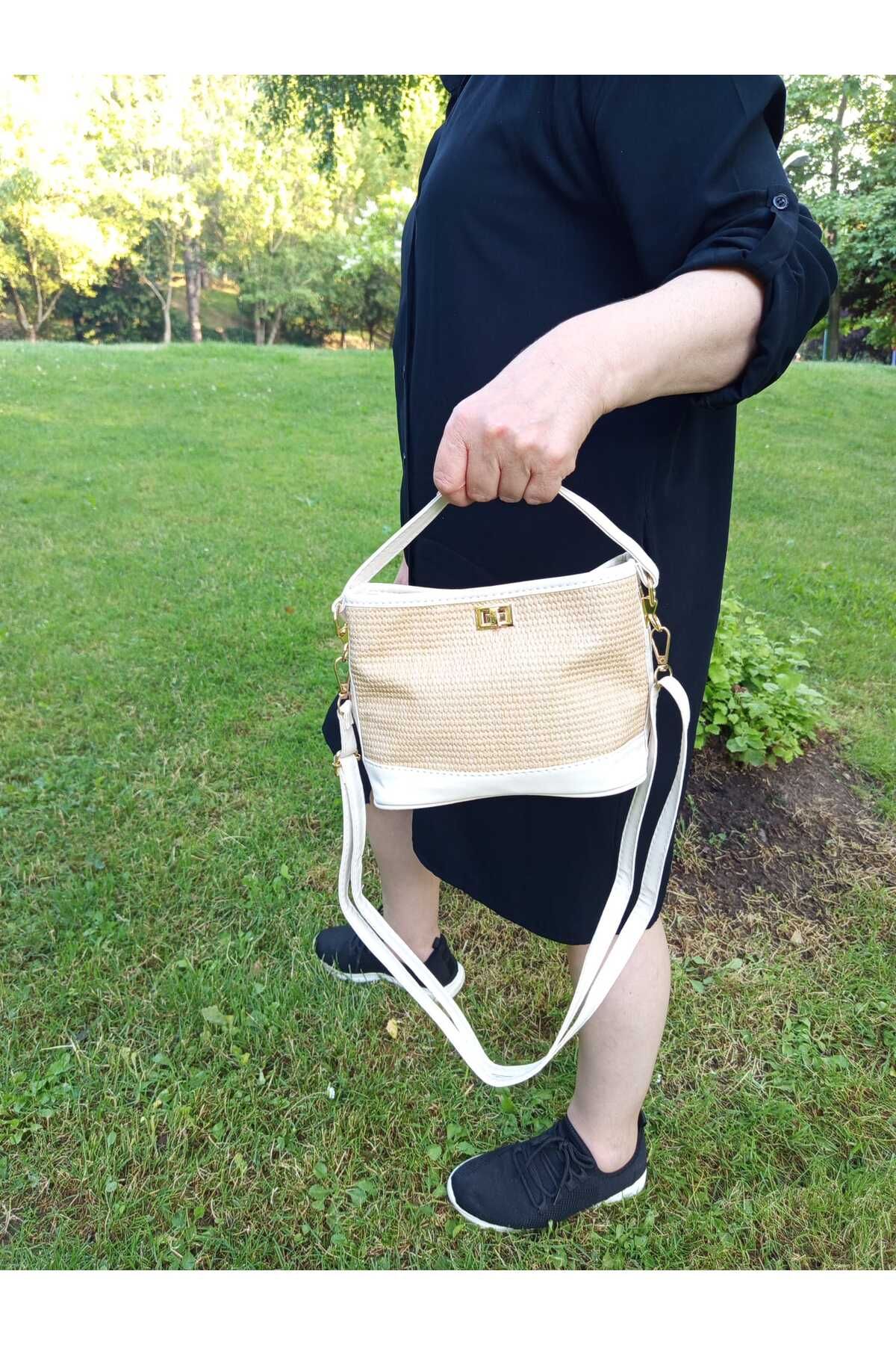 EG BAGS Hasır Görünümlü Mini Bucket Kadın Çanta