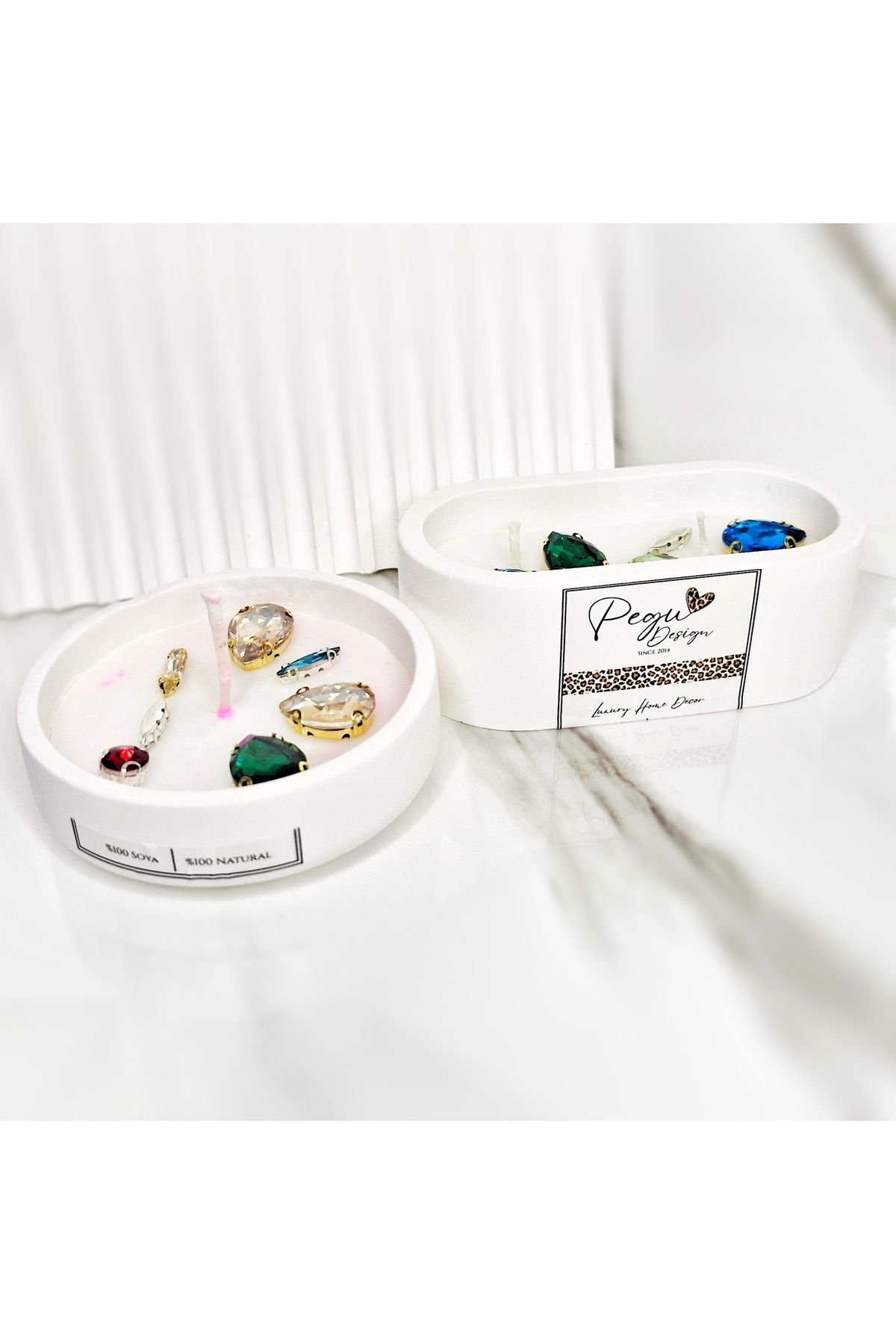Pegubabycollection 2 li Kristal Taşlı Özel Tasarım %100 Doğal Soya Wax Mum