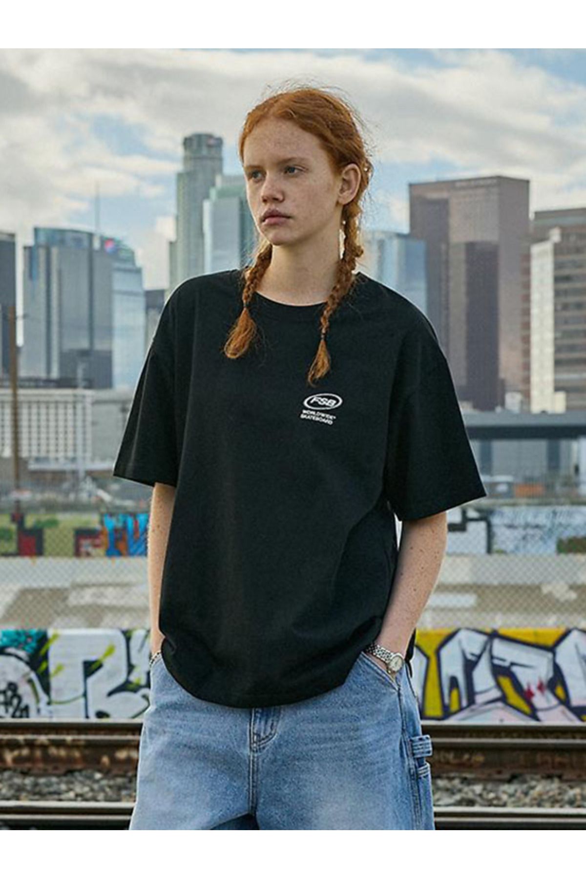 ELNOYA Unisex Pamuklu Siyah Oversize "Stussy" Baskılı Bisiklet Yaka Rahat T-shirt