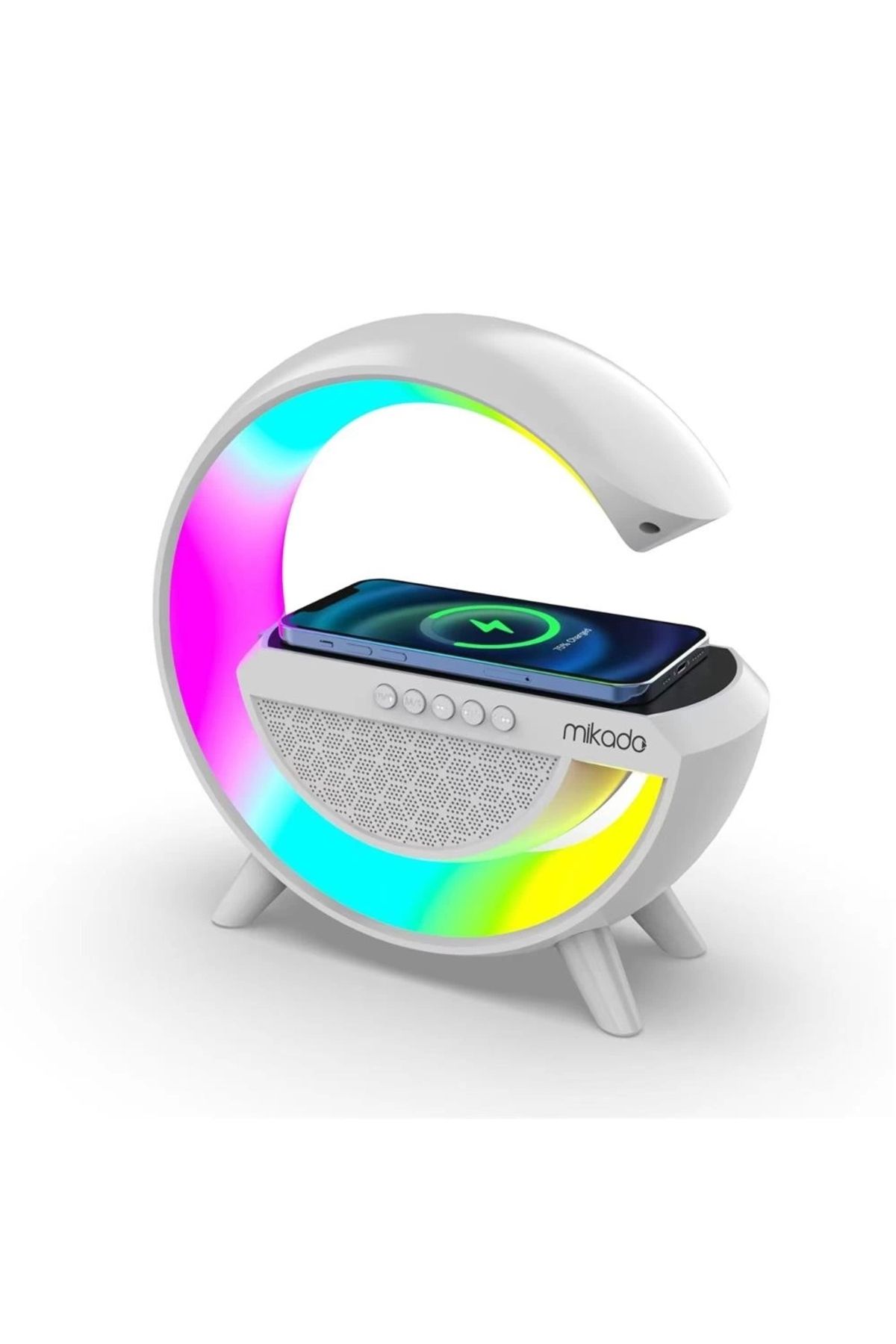 Mikado MD-G111 Beyaz 10W 1800mAh BT-TF-USB-15W Wireless Şarj RGB Işıklı Speaker