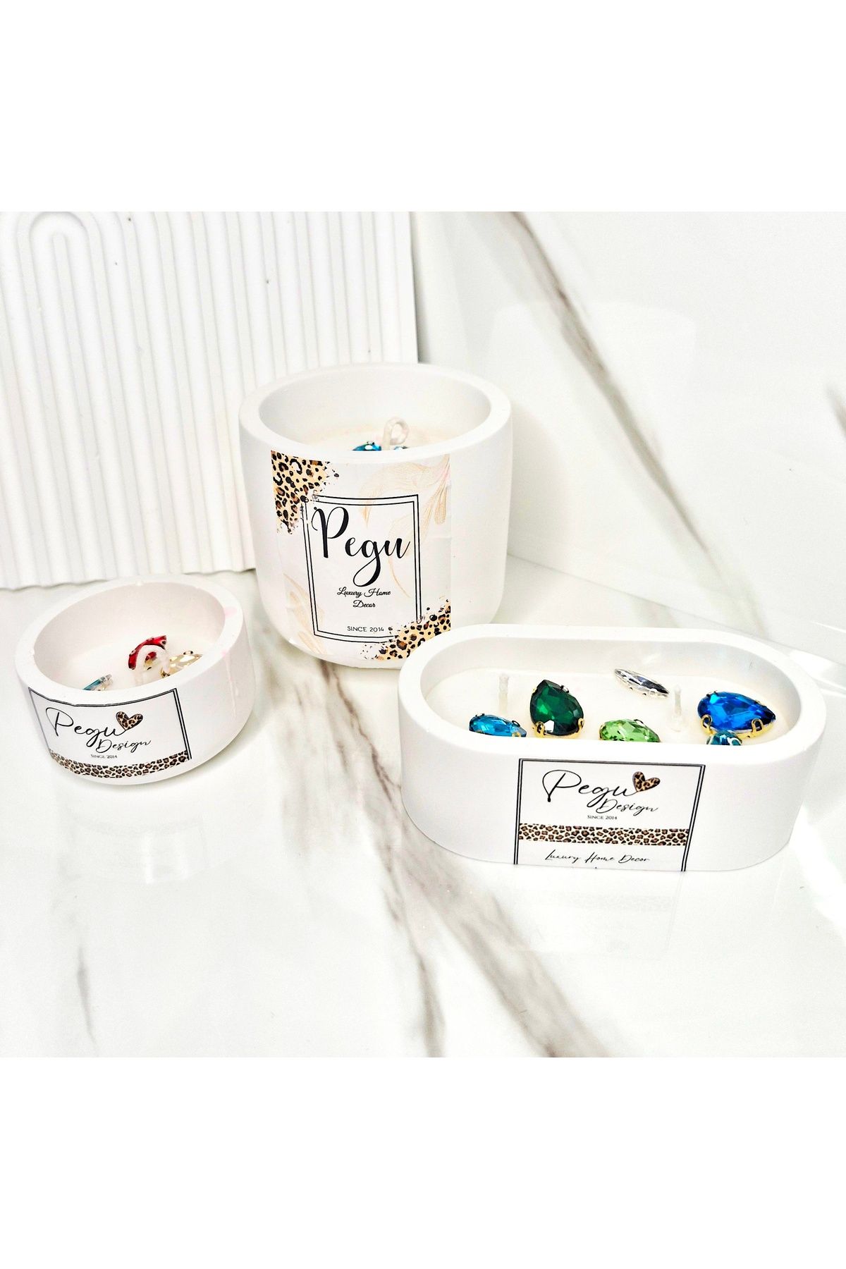 Pegubabycollection 3 Lu Set Kristal Taşlı Özel Tasarım %100 Doğal Soya Wax Mum