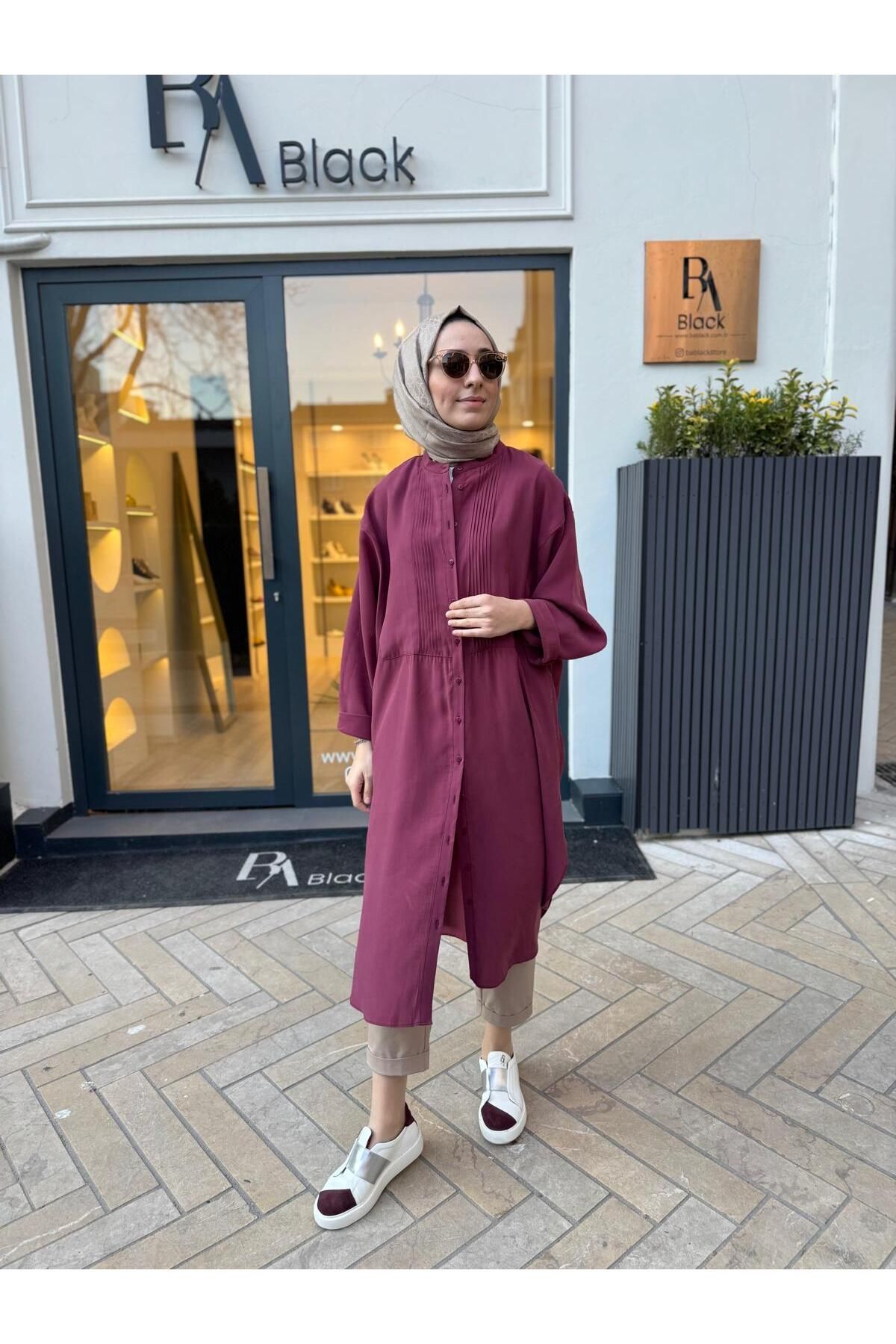 QOOQ STORE Dikiş Detaylı Ruvo Kadın Gömlek Mürdüm