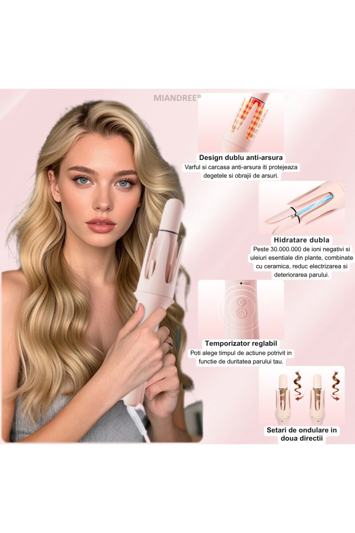 OEM-Automatic Curling Iron 7 IN 1, MIANDREE®, Tourmaline Ceramic, 3 Temperature Settings, 3 Timer Settings 6