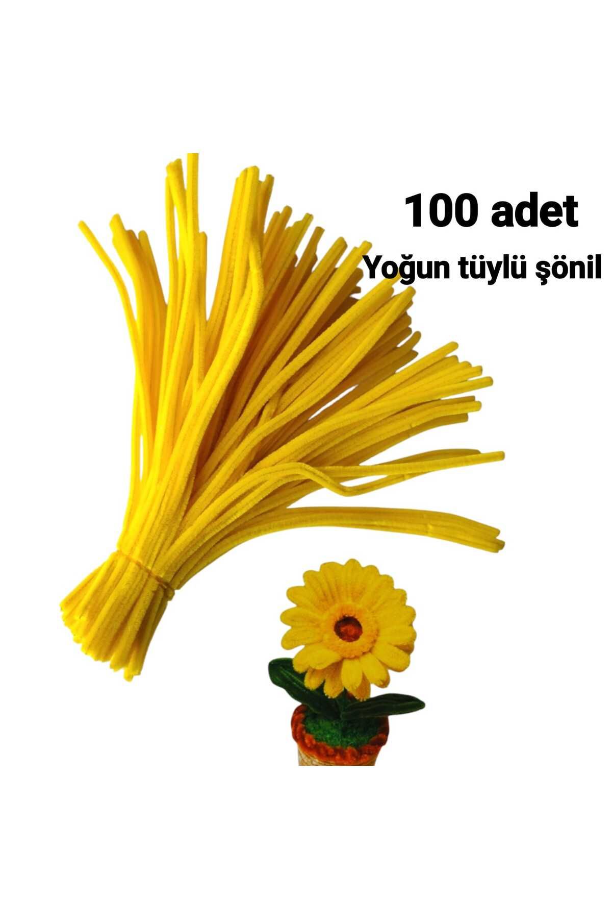 Butik Heryer.ciceklenir 100'lü Sarı Renkli Şönil, Eğitici Şönil Seti, Tüylü Tel, 30 Cm 6mm