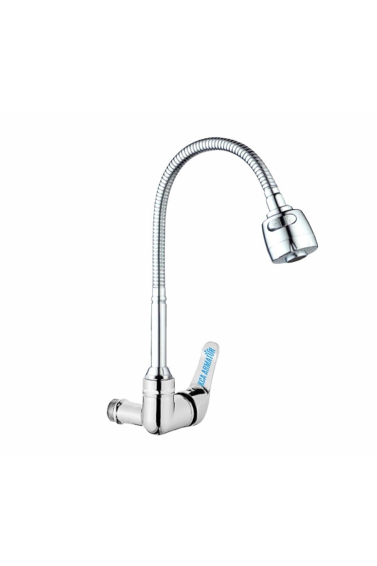 BDL ARMATÜR Duvardan Tek Şu Çıkışlı Krom 2 Fonksiyonlu Spiral Oynar Borulu Lavabo Mutfak Bataryası Musluğu