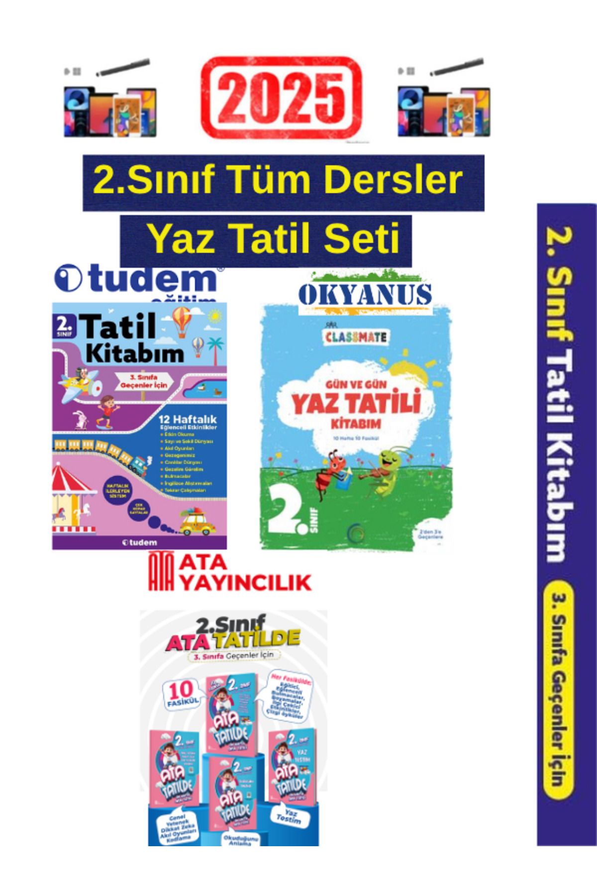 Tudem Yayınları 2025 2.Sınıf Yaz Tatil+Okyanus Tatil Gün Gün 2.Sınıf+Ata Tatilde 2.Sınıf Yaz Tatil Seti+ Kalem