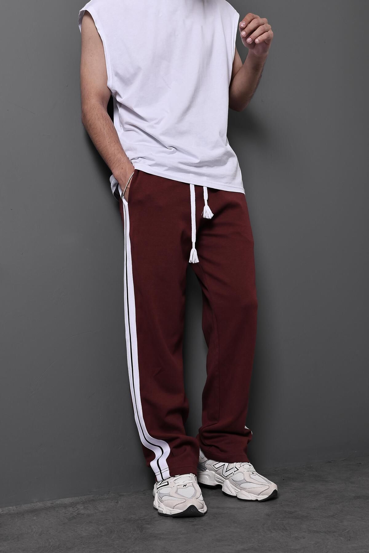 Slatra Erkek Bordo Şeritli Baggy Kalıp Eşofman