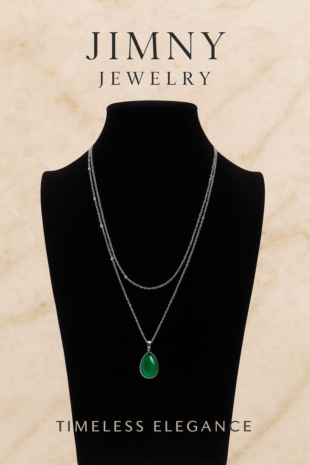 JİMNY JEWELRY Pelot Silver Damla Kesim Yeşil Kedi Gözü Uçlu Kolye