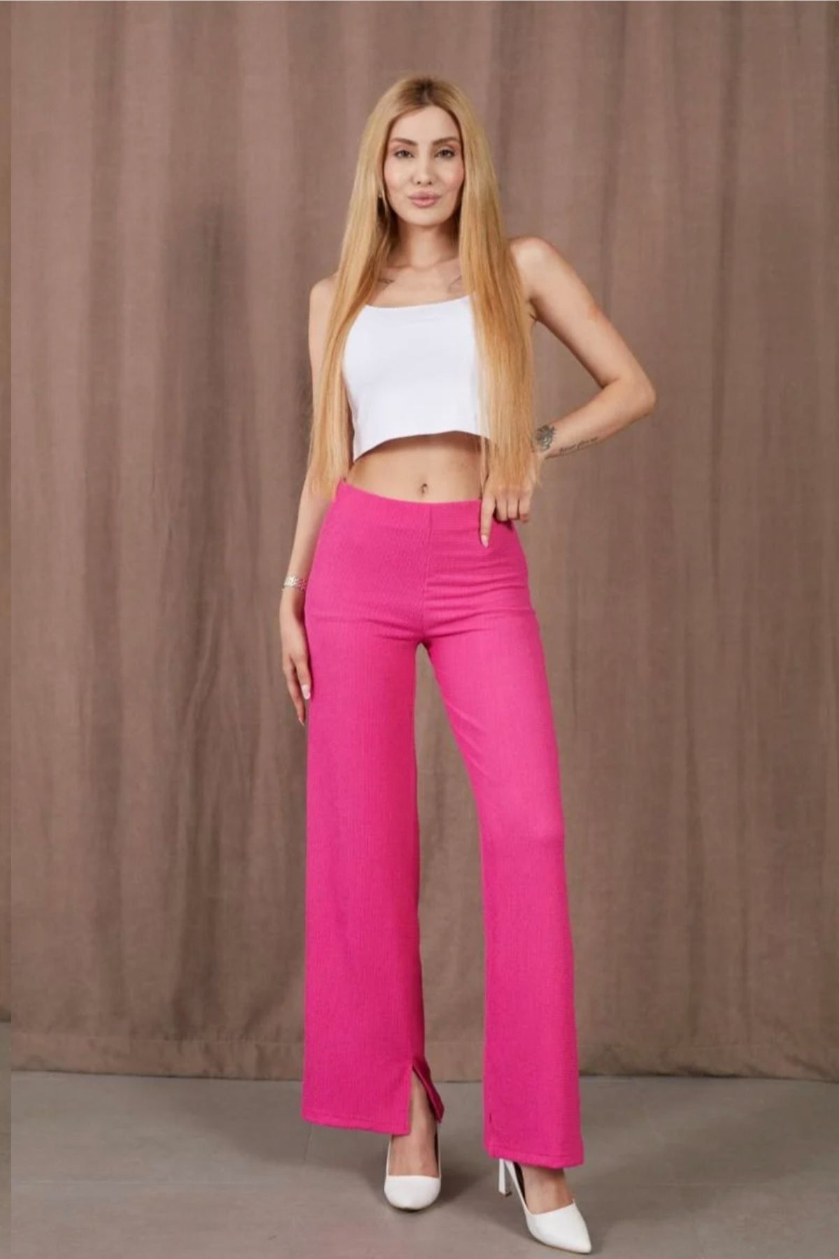 shop Paçası Yırtmaçlı Bürümcük Kumaş Pantolon