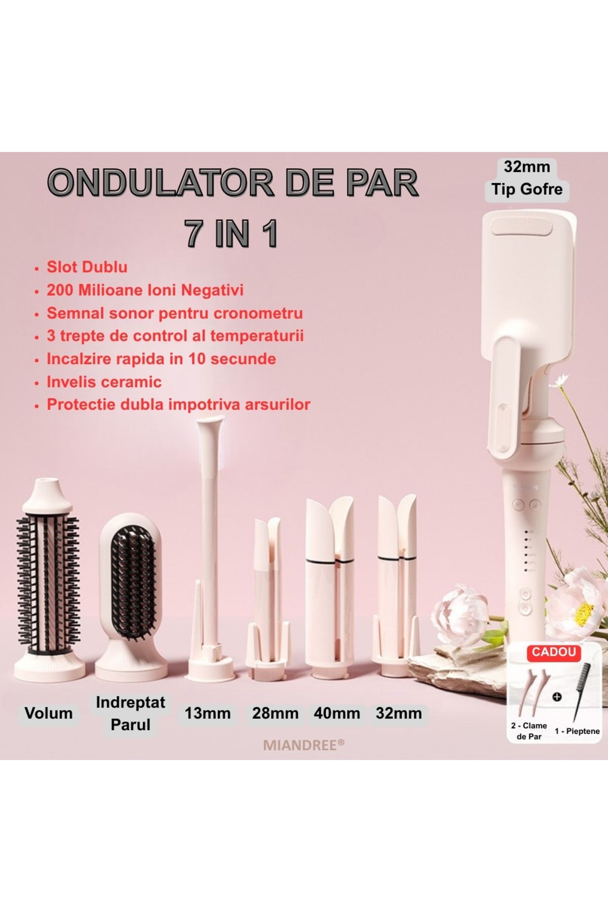 OEM-Automatic Curling Iron 7 IN 1, MIANDREE®, Tourmaline Ceramic, 3 Temperature Settings, 3 Timer Settings 2
