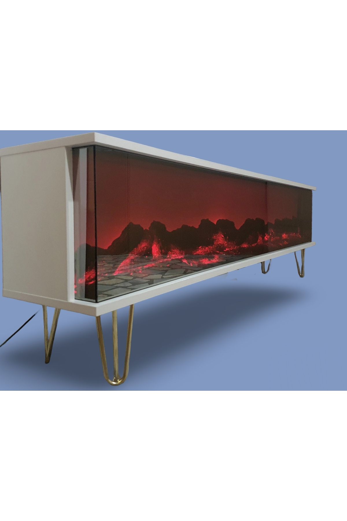 ERTEK GLOBAL Tv Sehpası Full Şömineli Kumandalı Bluetooth Stereo Ses 6 Modlu Ünite 170 Cm Mdf Metal Ayak
