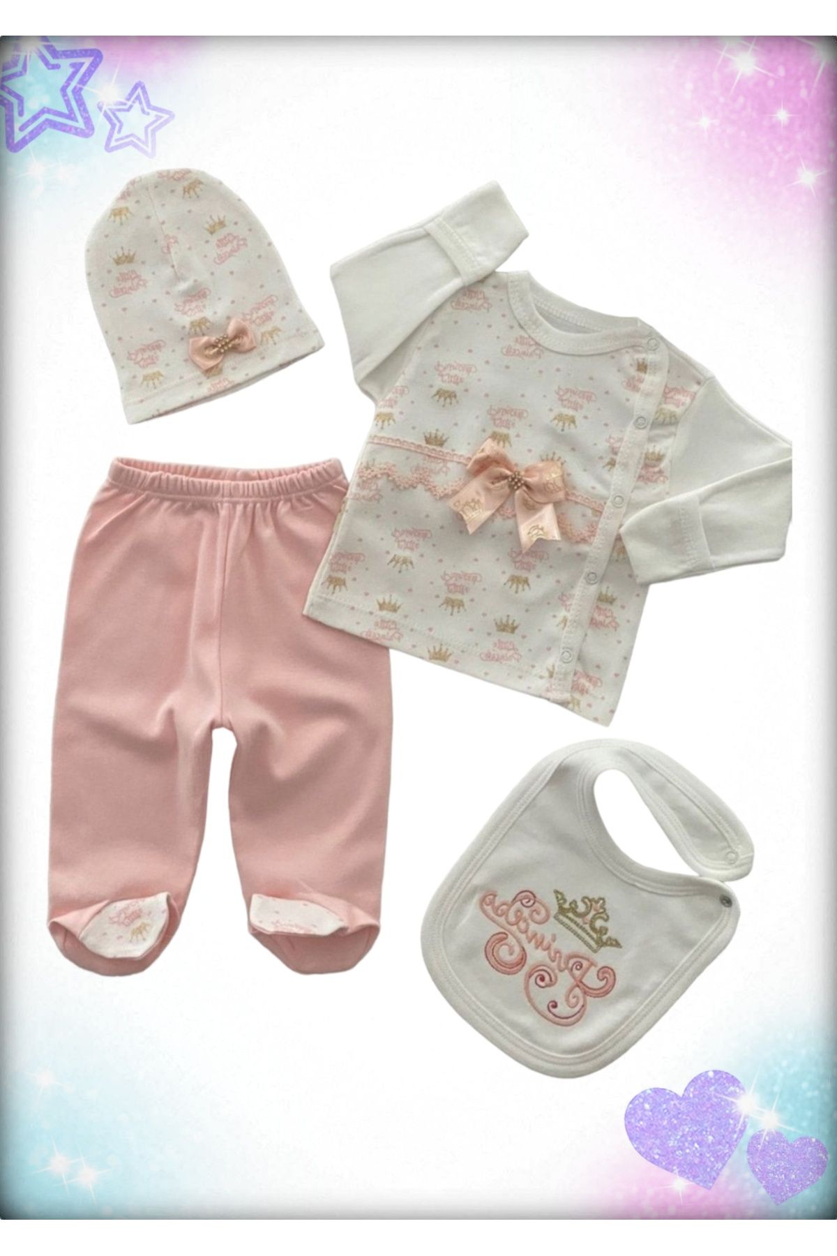 Babyim 4 Lü Prenses Nakışlı Kurdeleli En İyi Zıbın Seti Modelleri