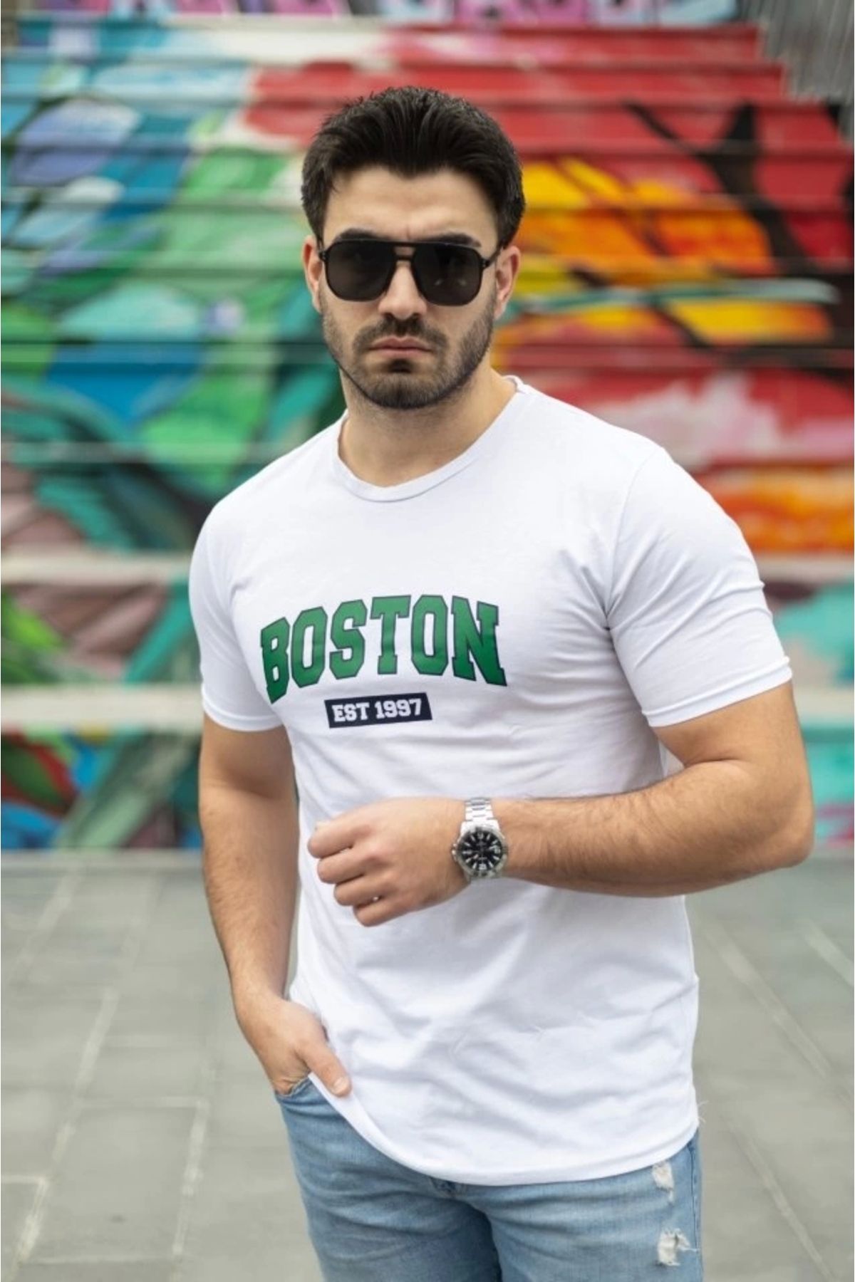Butik Erkek Boston Baskılı Süprem T-shirt