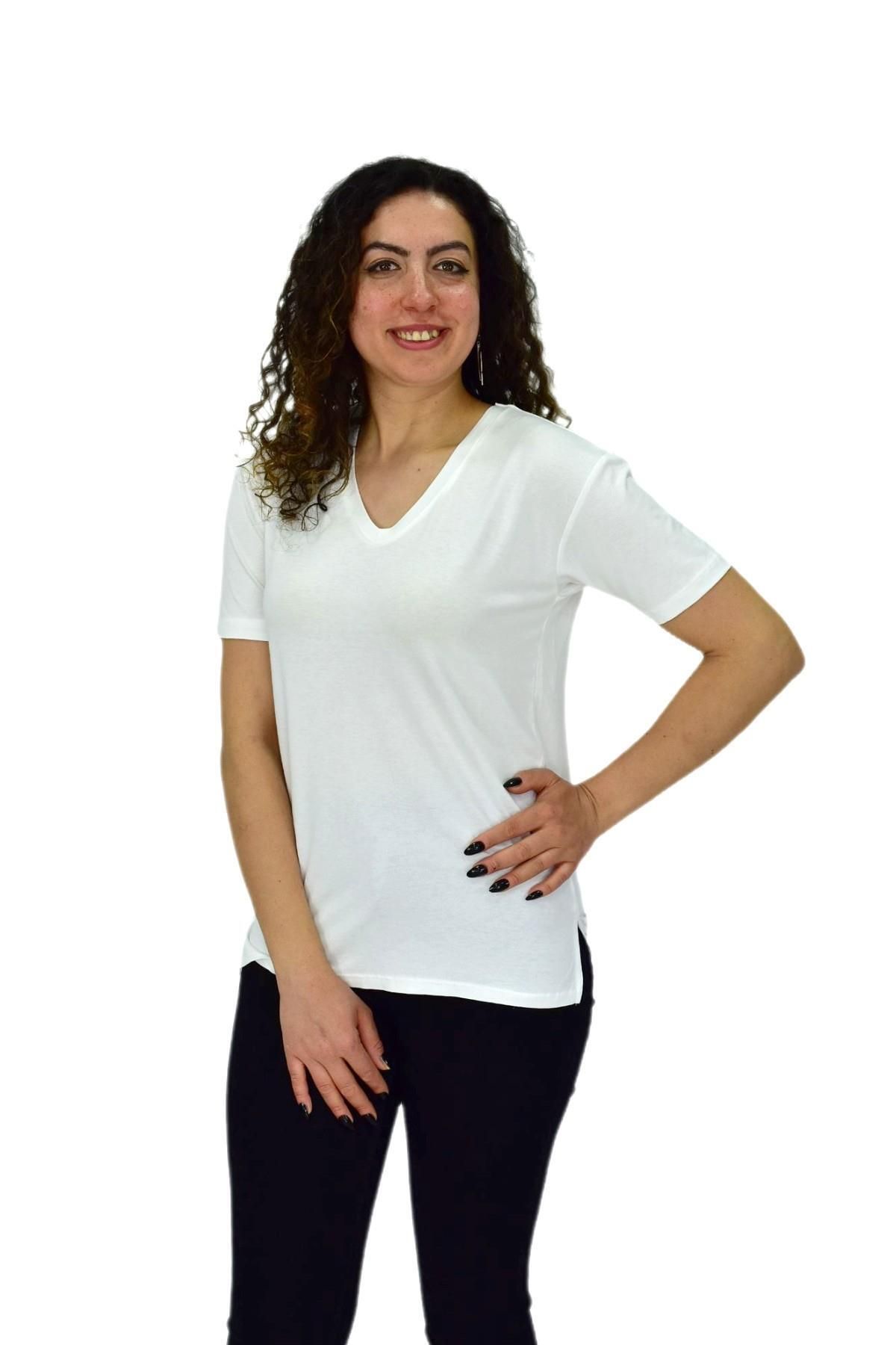 lavella Kadın Yarım Kol V Yaka Likralı Tişöt BGL-ST04651