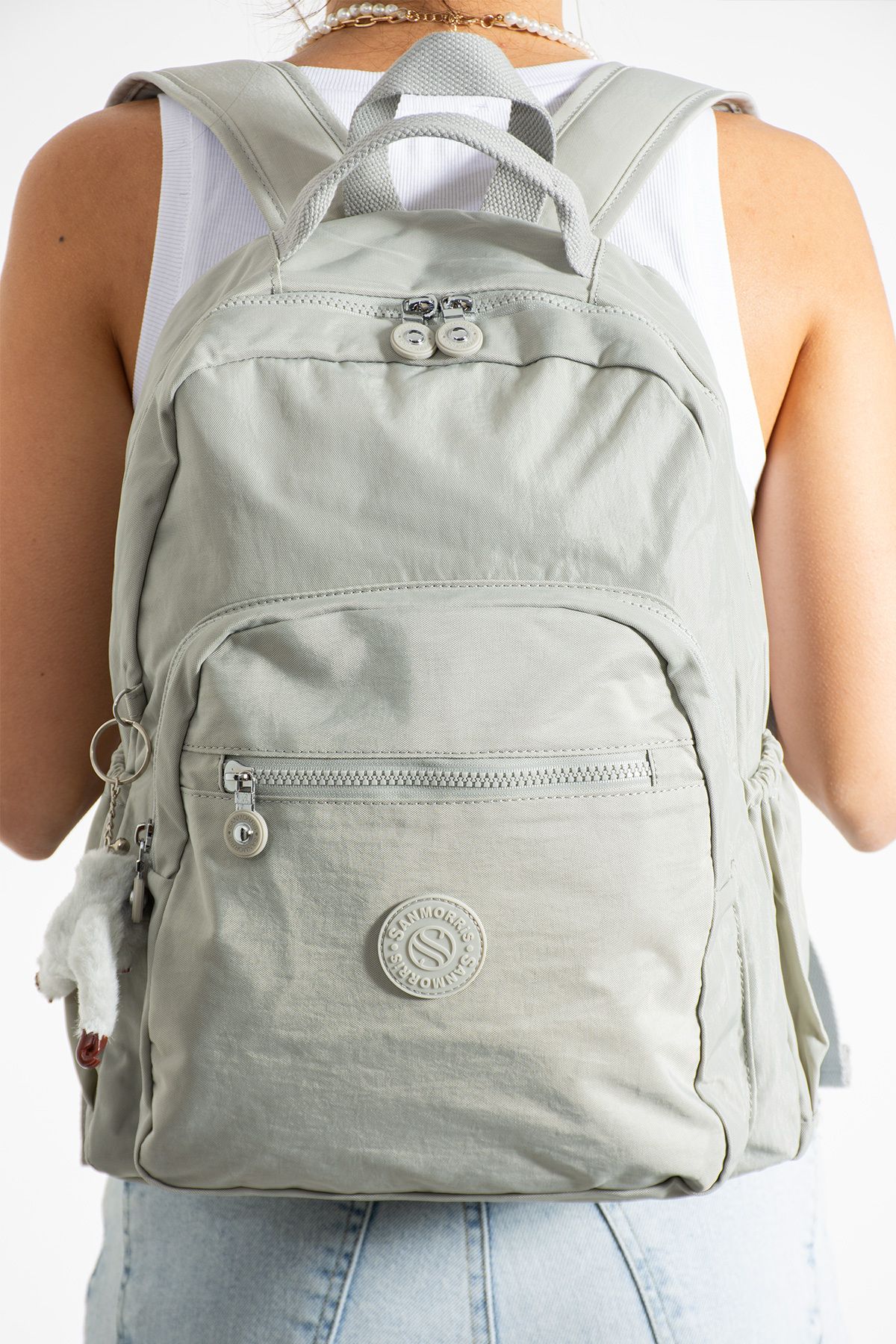OLDSO Sanmorris Unisex Suya Dayanıklı Krinkıl Kumaş Çok Gözlü Büyük Boy Laptop Okul ve Sırt Çantası 3022