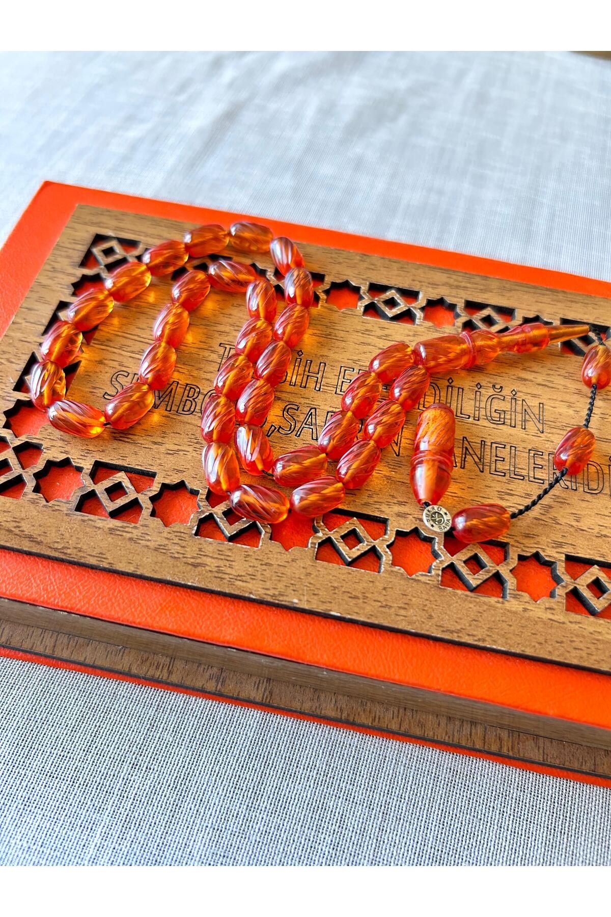 shop Şükrü Baba İmzalı Kalemkar Turuncu Ateş Kehribar Tesbih (Özel Hediye Kutusunda)