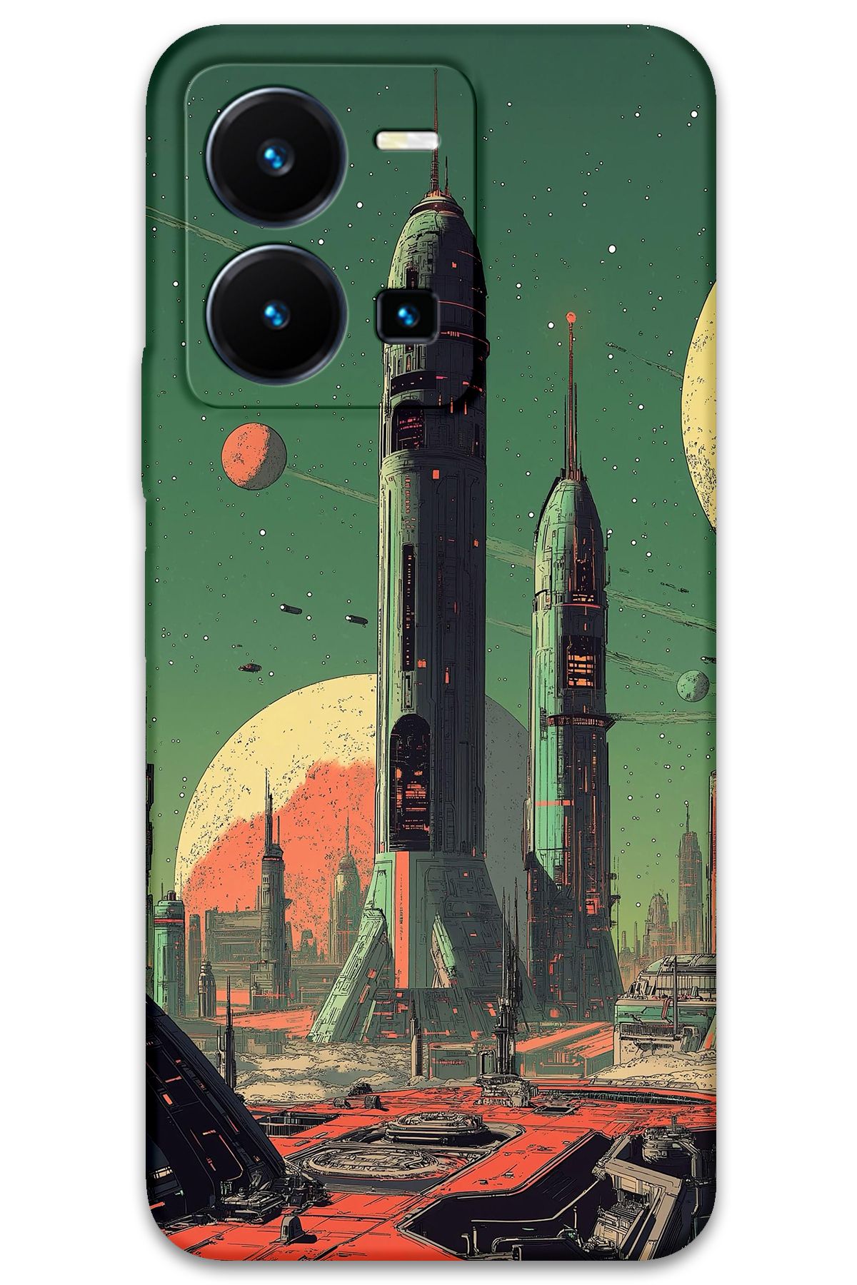Gramaphone Vivo Y35 Uyumlu Uzay Desenli Telefon Kılıfı + Ekran Koruyucu - 5870