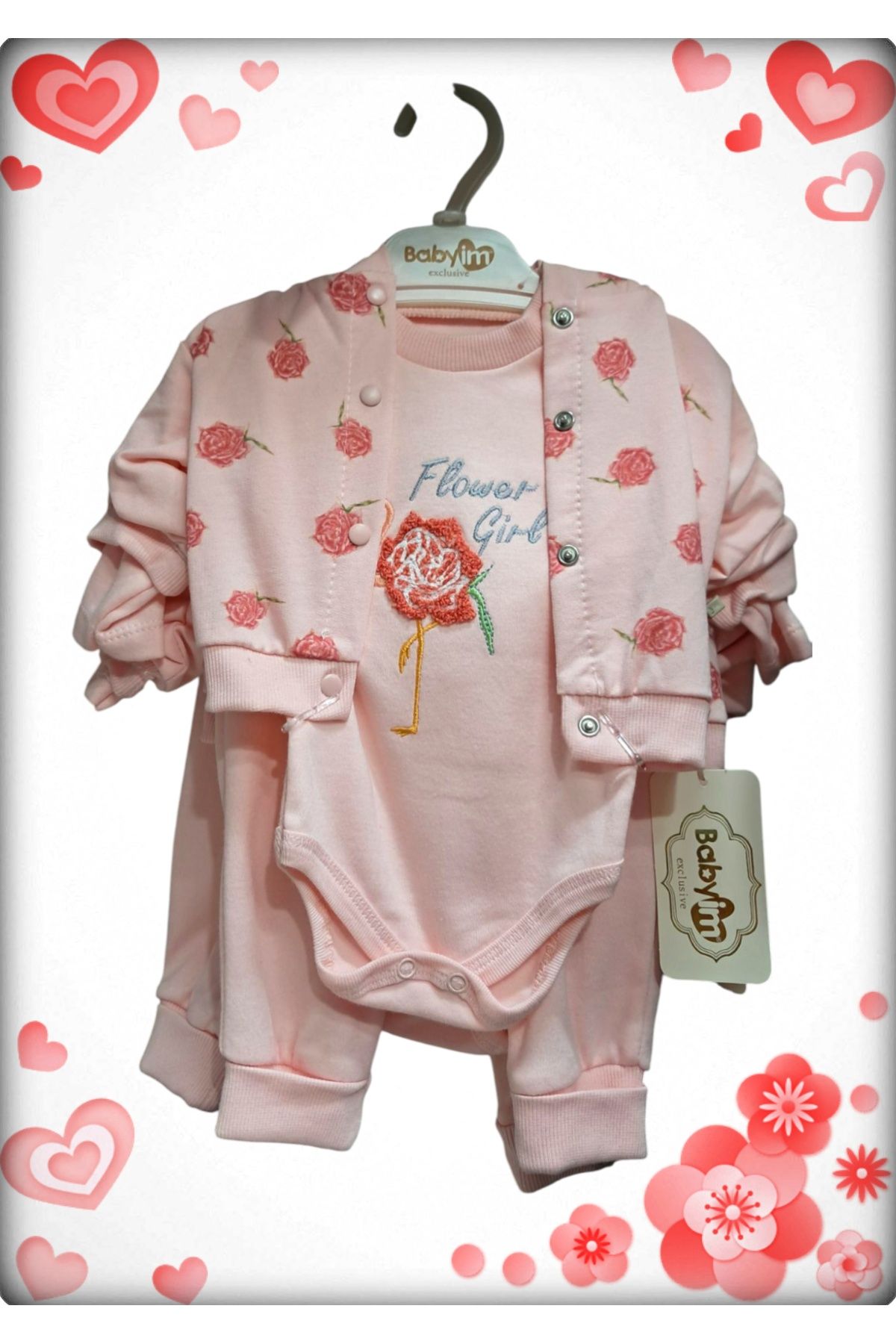 Babyim 4 Lü Gül Nakışlı Kurdeleli En İyi Zıbın Seti Modelleri