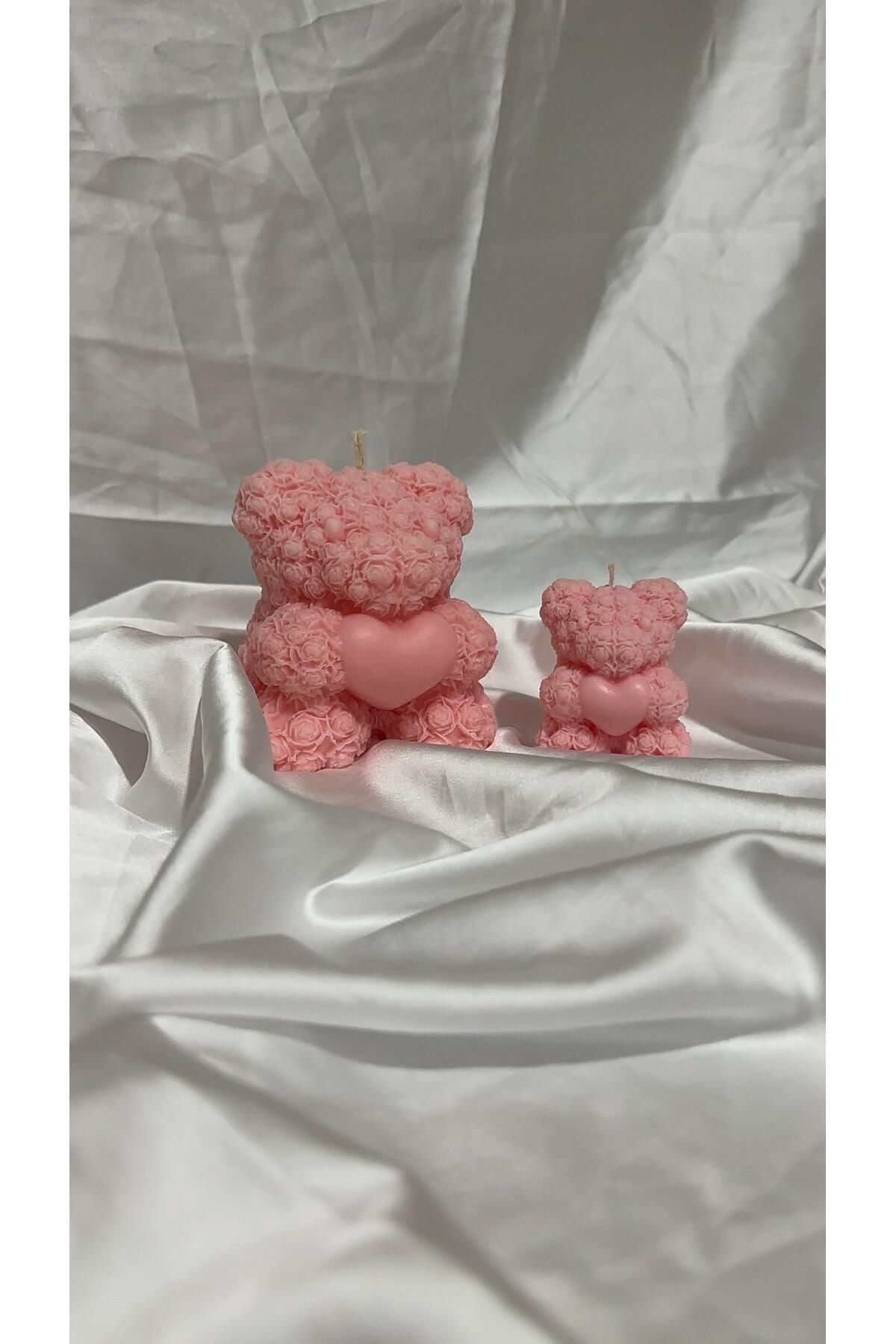 Home ZnCraft Pembe Gül Kokulu 2’li Bear Kalpli Mum Seti – %100 Doğal Soya Wax | Kimyasal İçermez