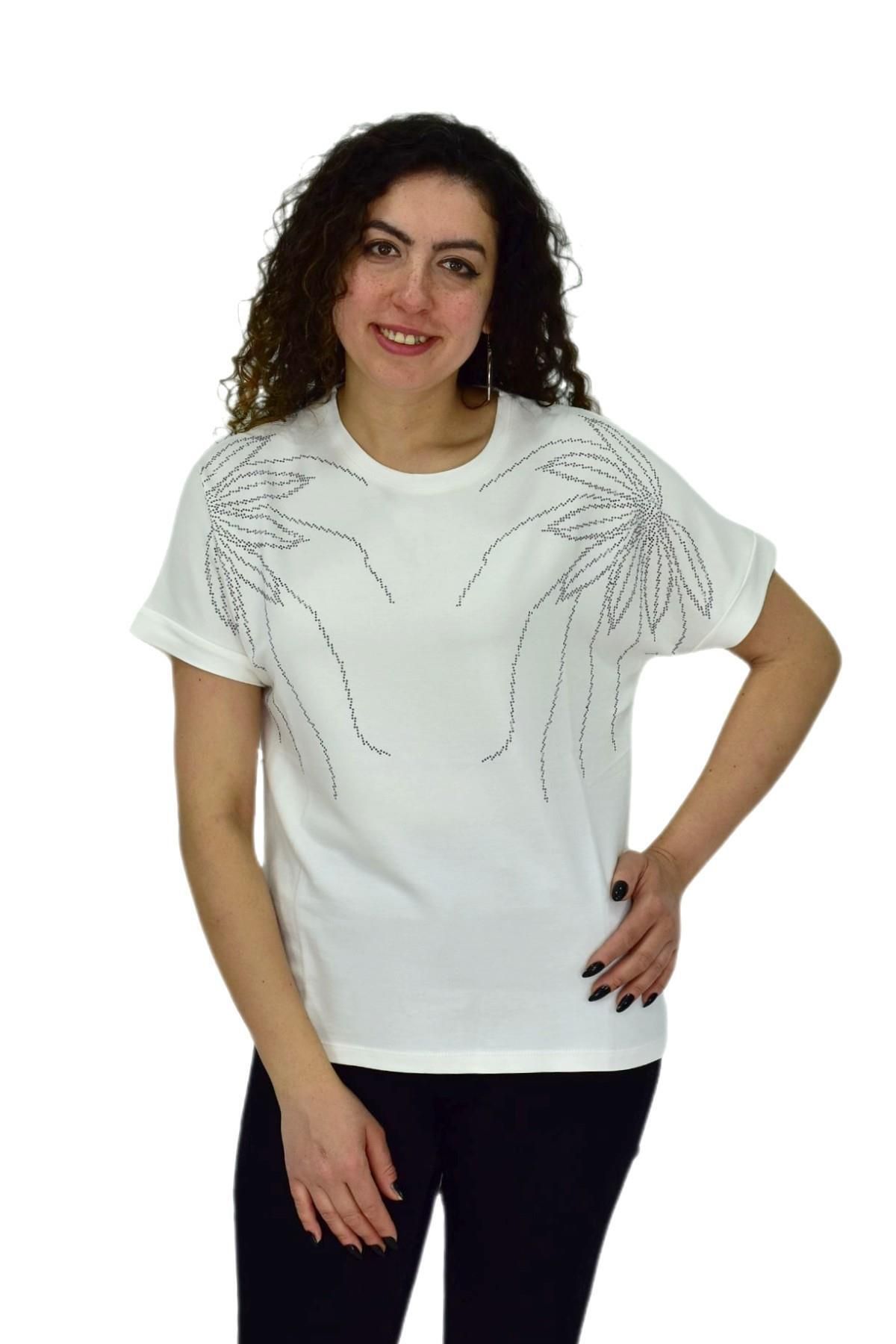 lavella Kadın Yarım Kol Sıfıryaka Taşlı Likralı Tişöt BGL-ST04655