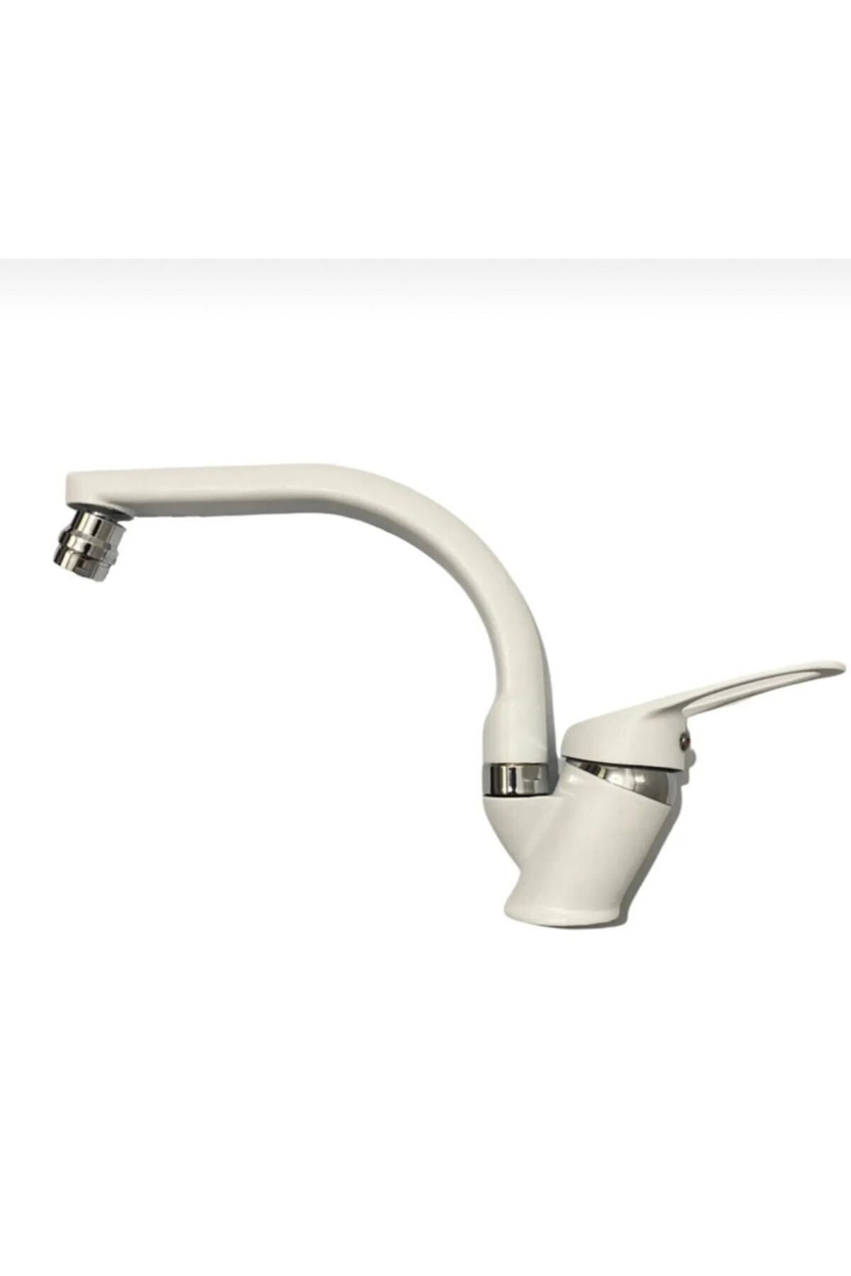 BDL ARMATÜR Beyaz Krom Oynar Başlıklı Banyo Lavabo Bataryası Musluğu Çift Su Girişli