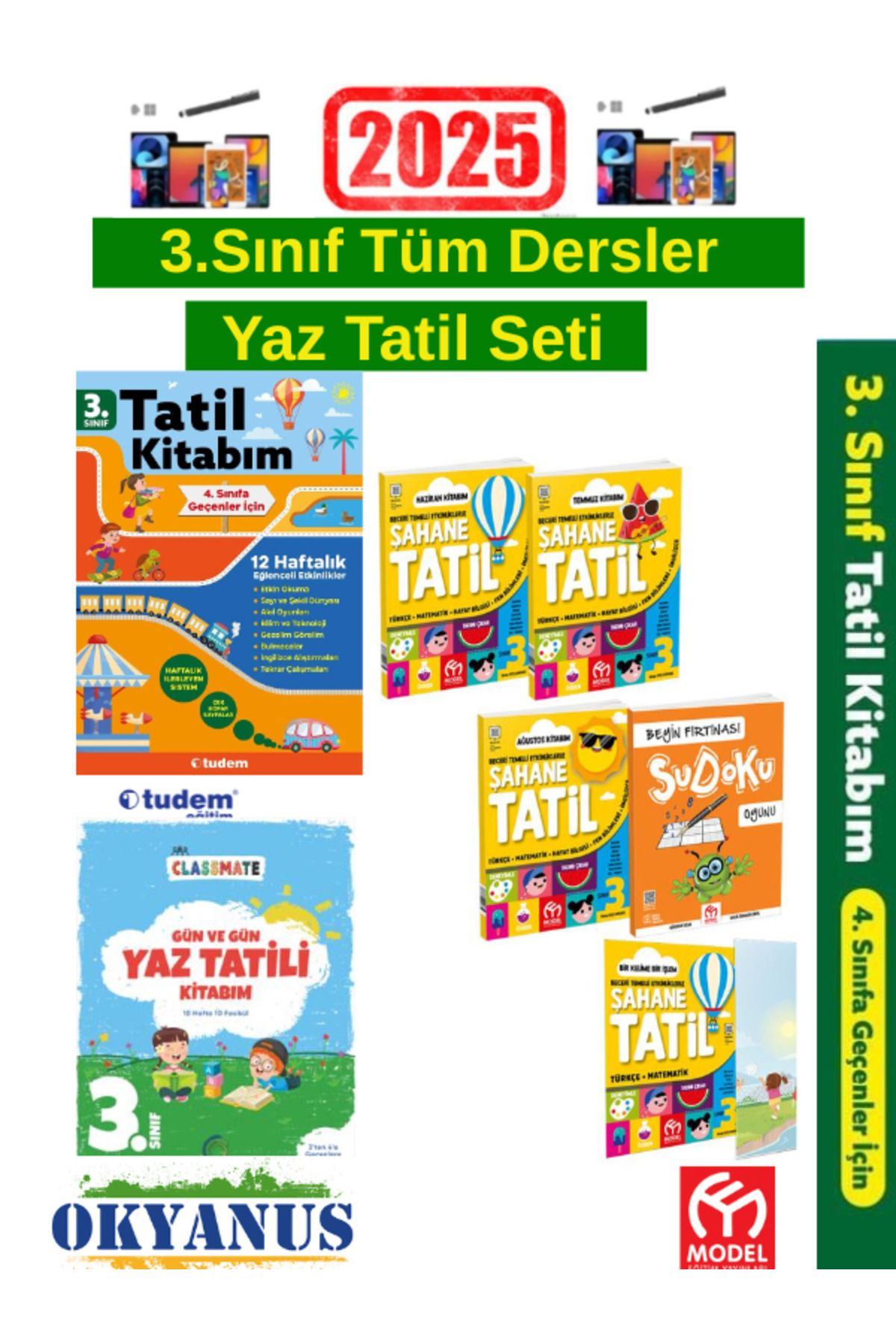 Tudem Yayınları 2025 3.Sınıf Yaz Tatil+Okyanus 3.Sınıf Yaz Kitabı+Model 3.Sınıf Şahane Yaz Tatil Kitabı+Kalem