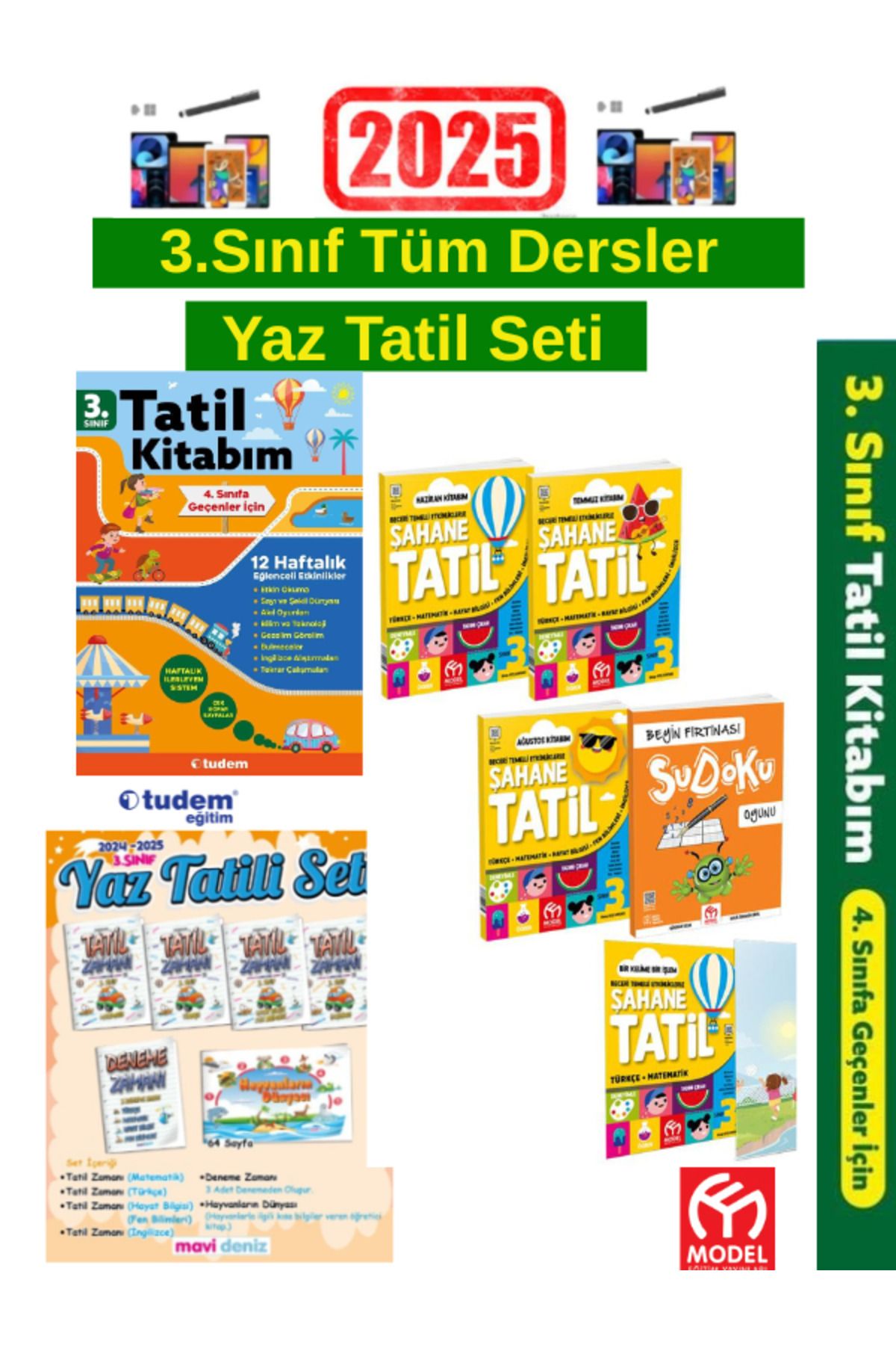Tudem Yayınları 2025 3.Sınıf Yaz Tatil+Mavi Deniz 3.Sınıf Yaz Kitabı+Model 3.Sınıf Şahane Yaz Tatil Kitabı+Kalem