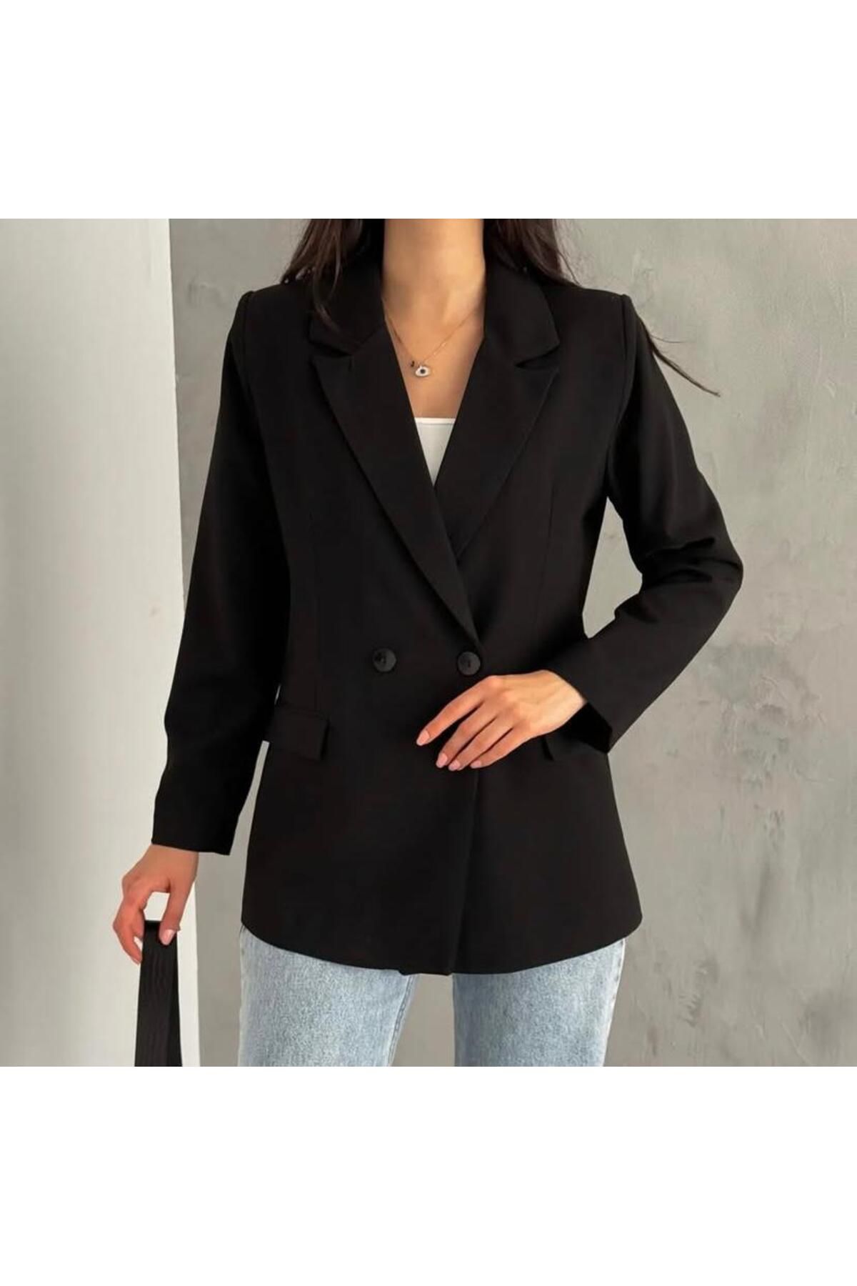 fatma keskin linna butik Kadın Siyah Blazer Ceket