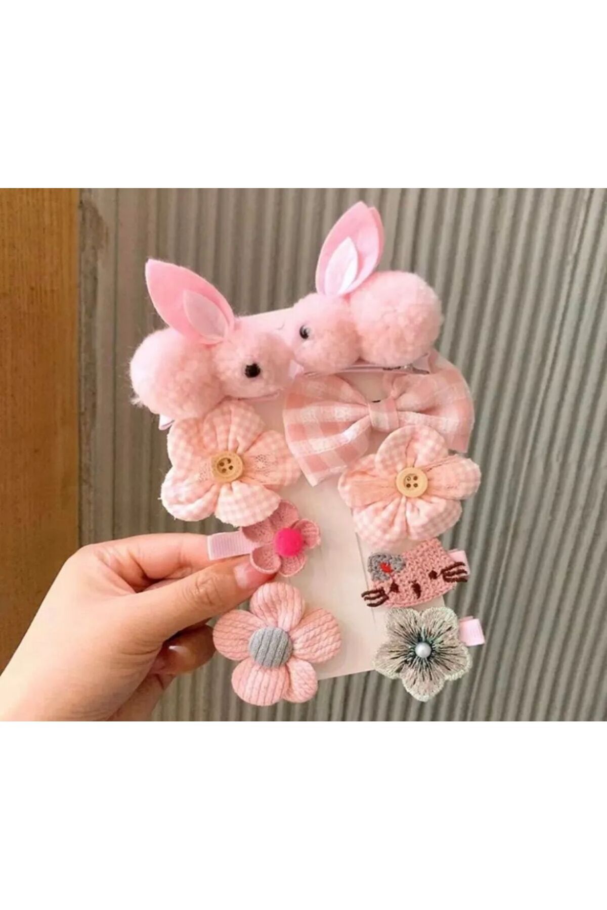 Batu tavşan figürlü peluş toka seti