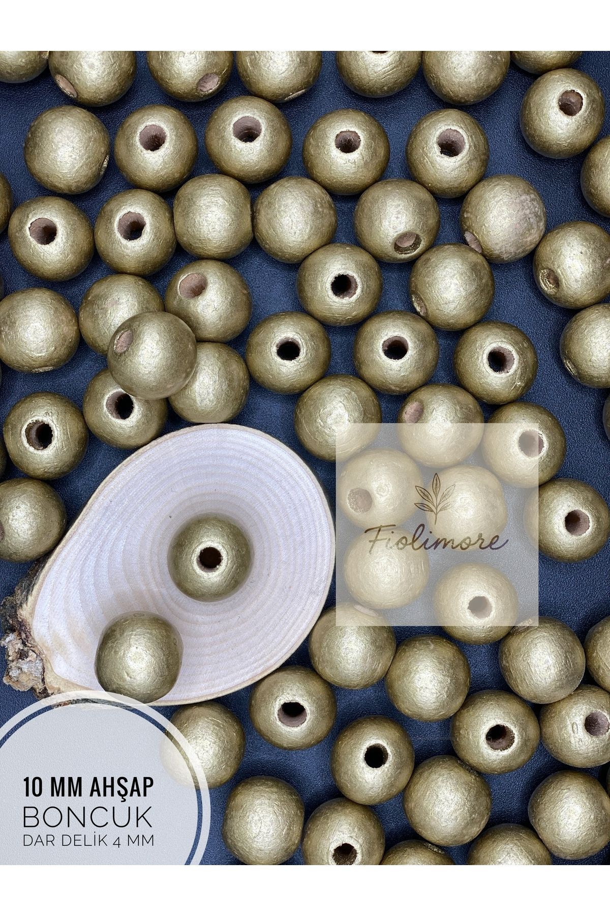 Fiolimore 10 mm Altın Sarı Ahşap Boncuk (50 Gram 140 Adet) Delik Çapı 4 mm Yuvarlak Dar Delik Renkli Tahta
