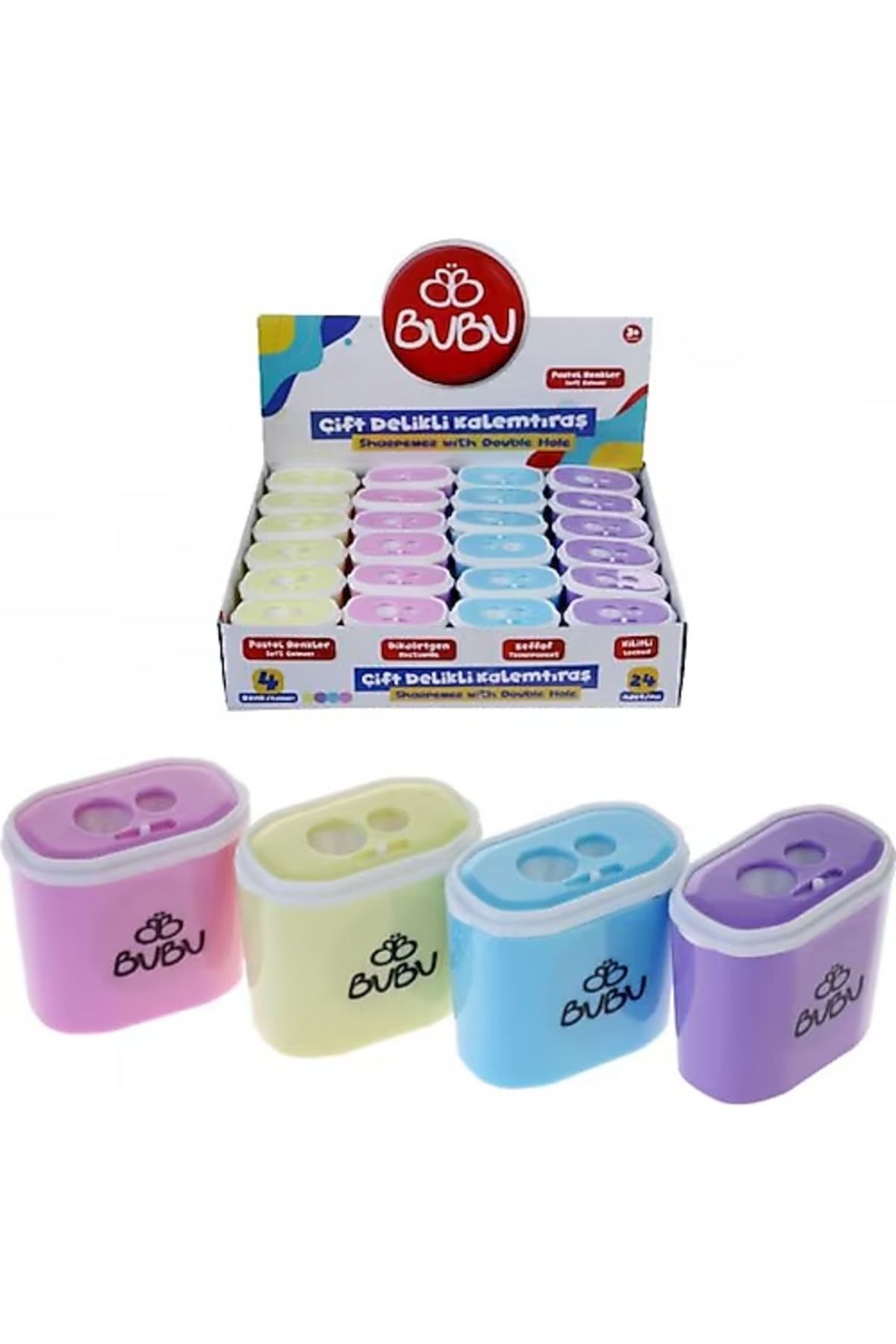 gnsstore Bubu Kalemtıraş Dikdörtgen Çift Delik Pastel Renk